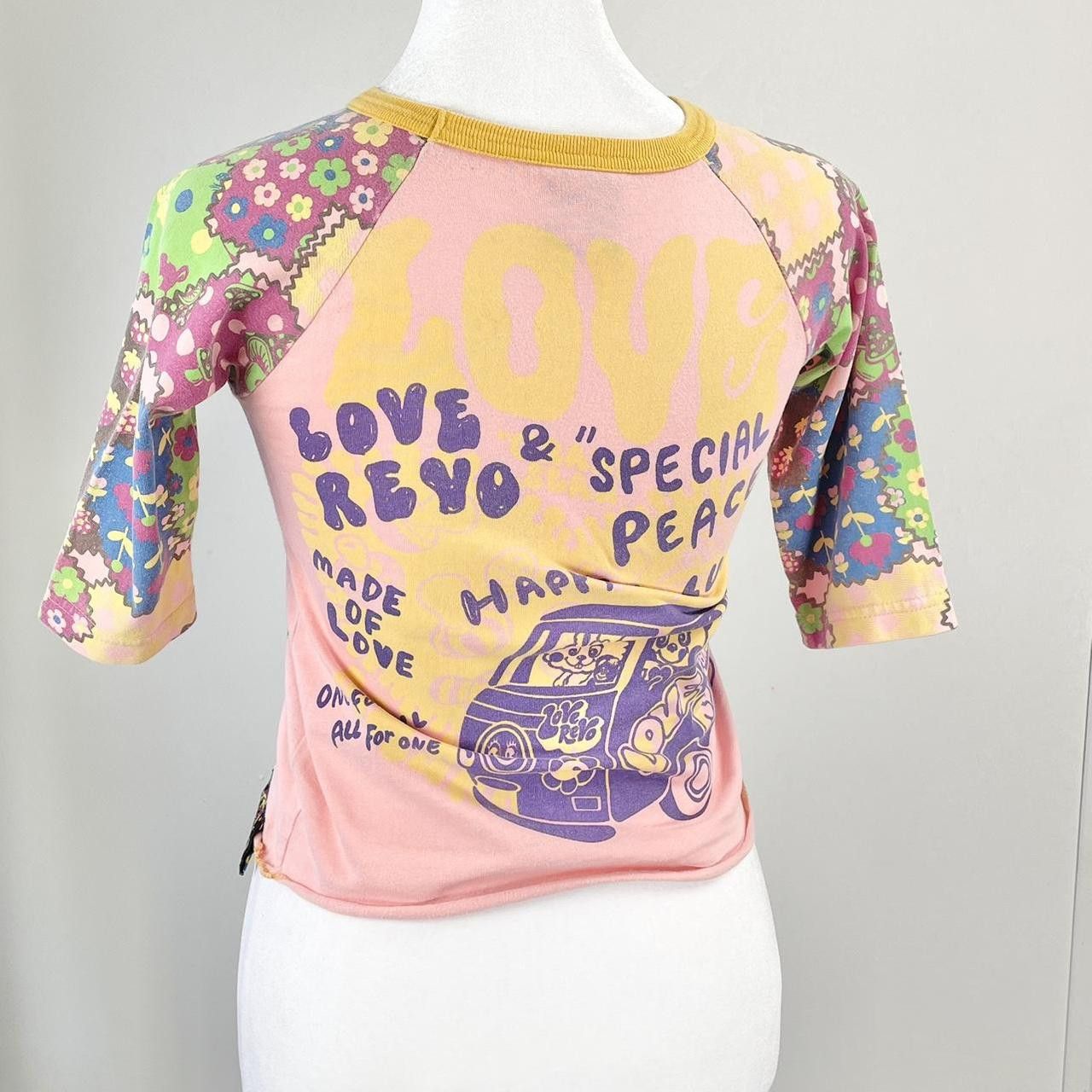 Japanese Brand ✩ Mushroomlove Love Revolution Psychedelic Print Baby Tee ♡ Size XXS / US 00 / IT 34 - 8 Thumbnail