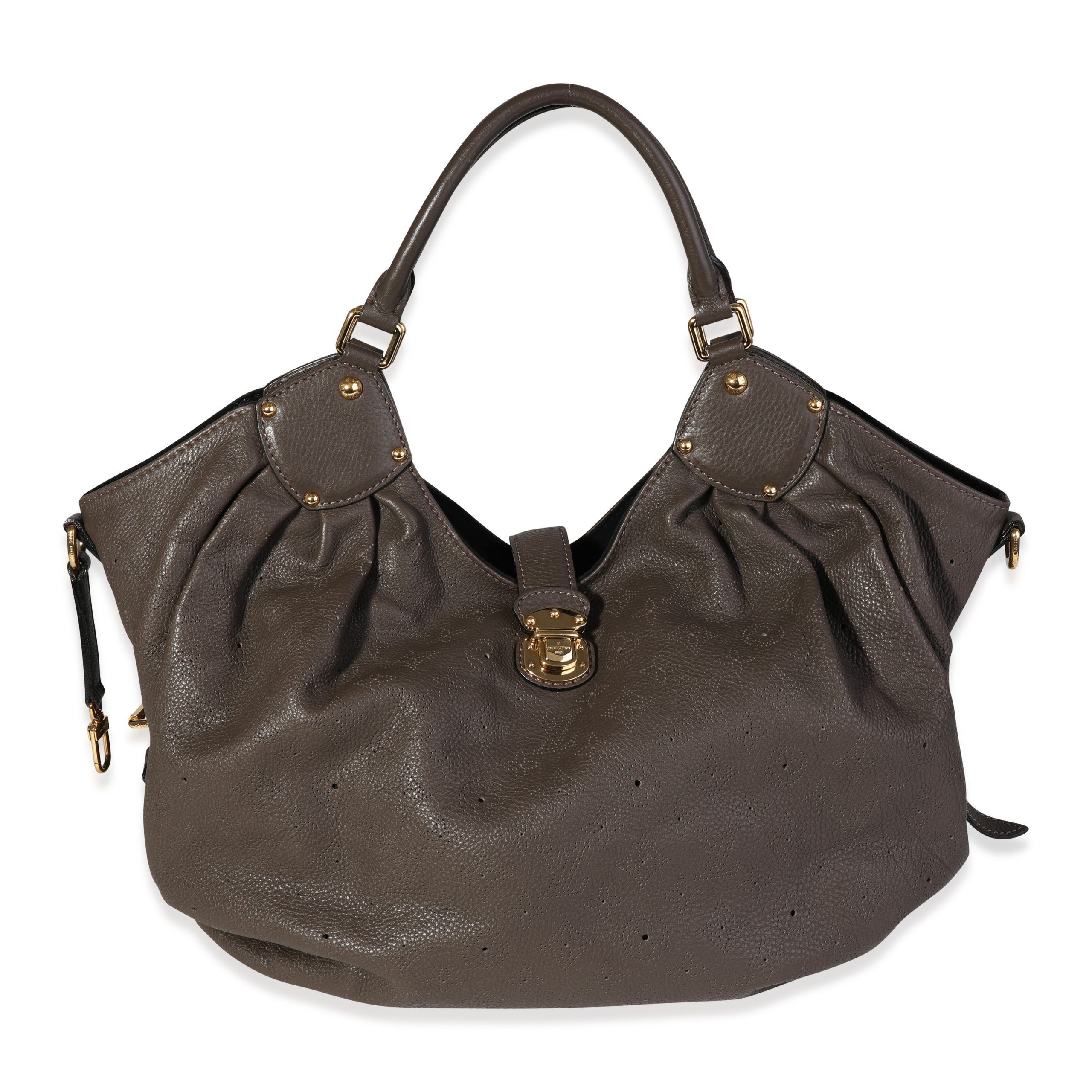 image of Louis Vuitton Taupe Mahina Leather XL Hobo in Black, Women's