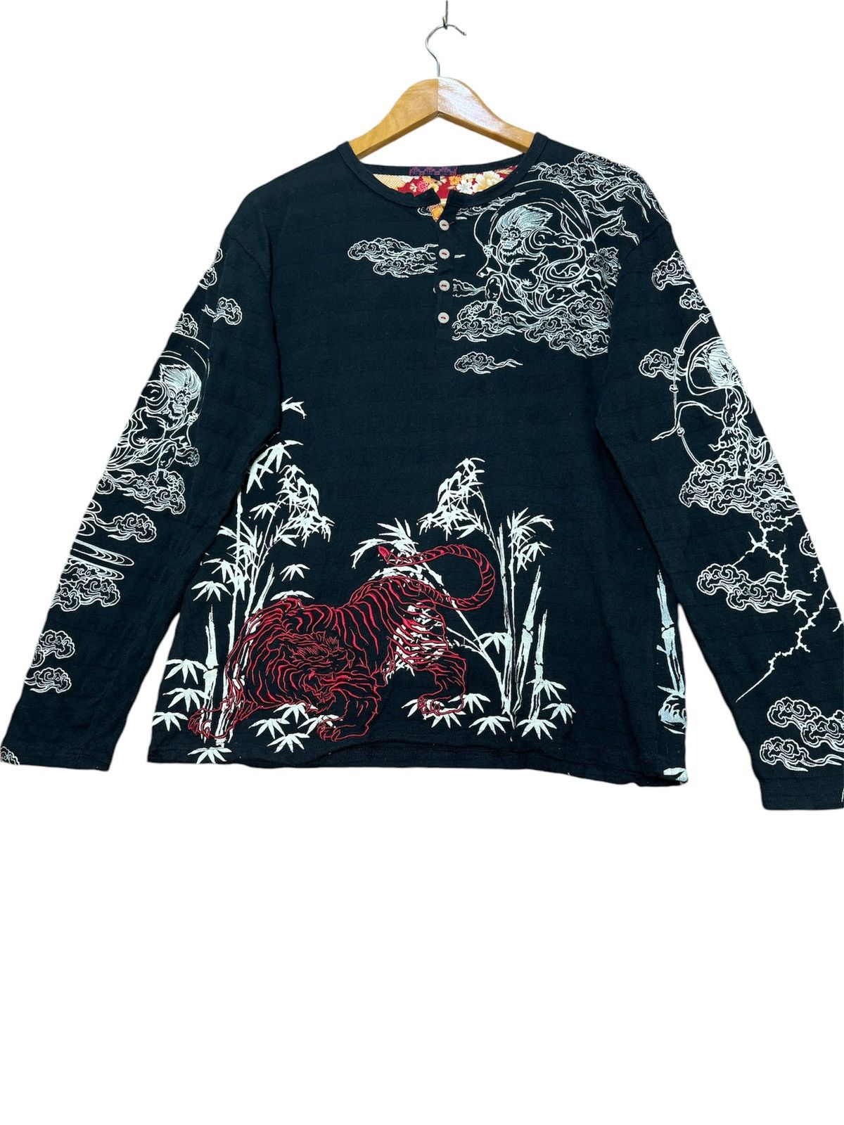 Japanese Brand × Vintage Japanese Tiger Embroidery Fujin Raijin Sukajan Shirt Size US L / EU 52-54 / 3 - 5 Thumbnail