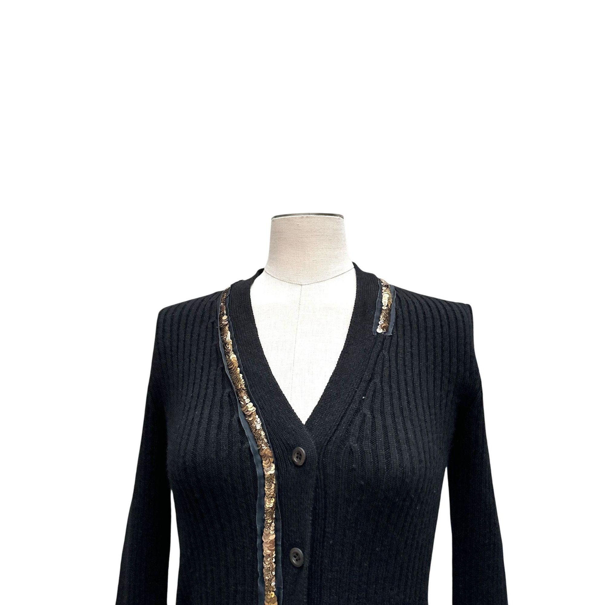 Prada Prada Black Ribbed Wool Cardigan with Sequin Trim Size IT 3 Size XS / US 0-2 / IT 36-38 - 2 Thumbnail