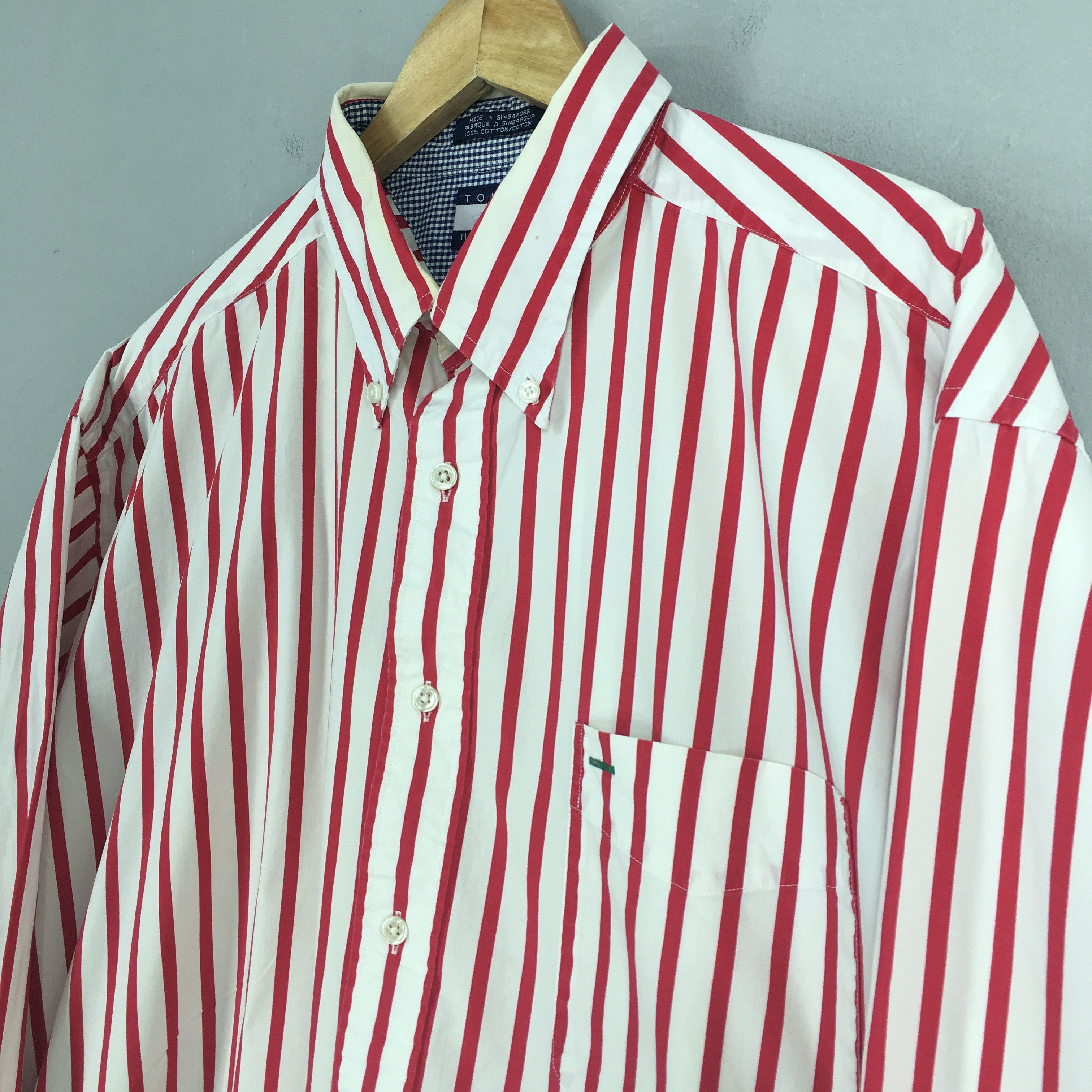 Tommy Hilfiger × Vintage Vintage Tommy Hilfiger Red Stripes Oxfords Button Down XL Size US XL / EU 56 / 4 - 3 Thumbnail