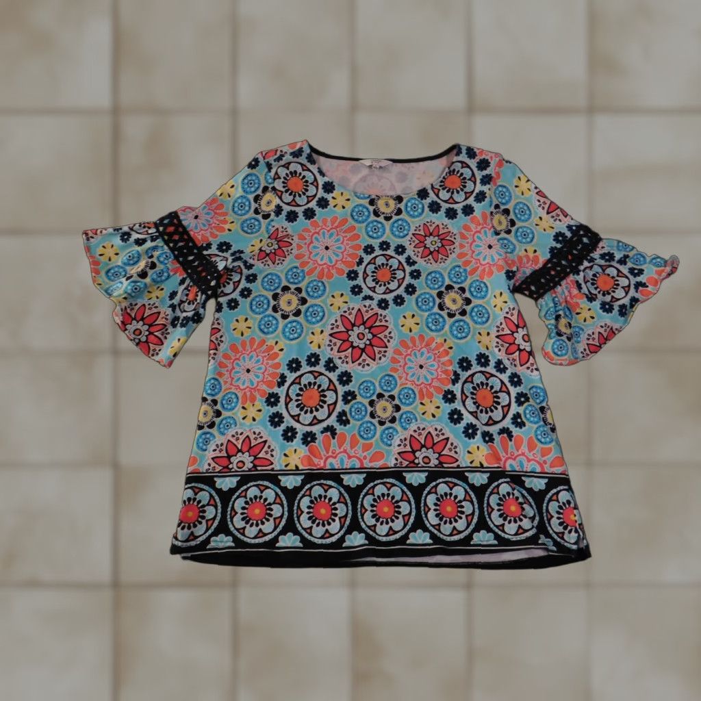 Vintage Crown & Ivy Top Womens Small Floral Bell Sleeve Boho Stretch Shirt Size S / US 4 / IT 40 - 1 Thumbnail