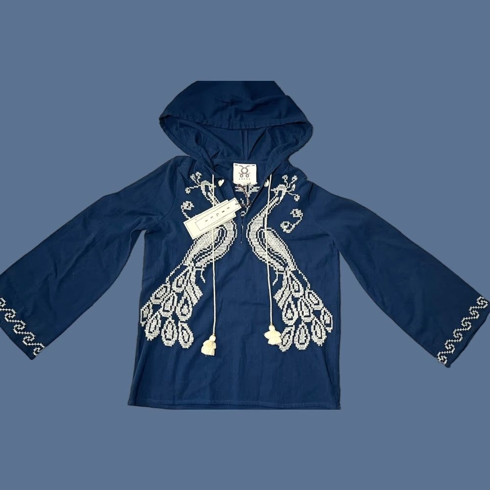 Figue VINTAGE NWT Embroidered FIGUE Elise Hoodie Peacock Boho Top XS Shells Tassels NWT? Size XS / US 0-2 / IT 36-38 - 1 Thumbnail