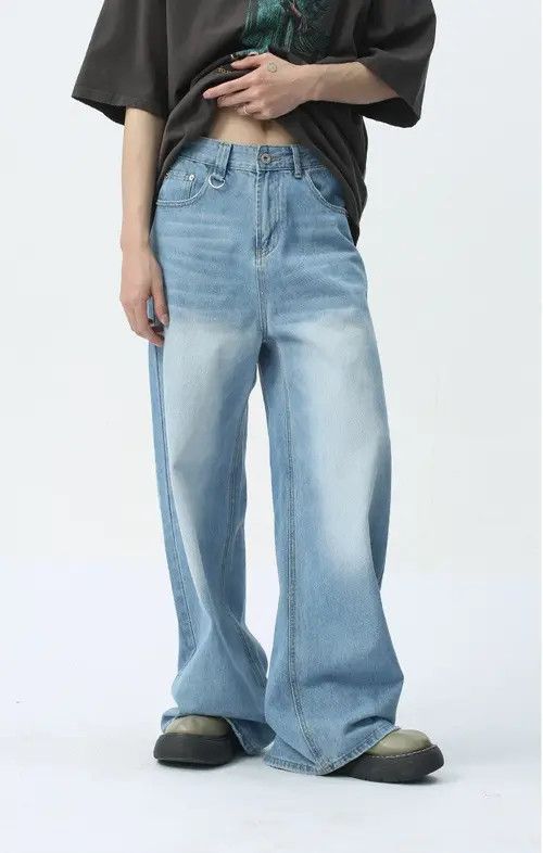 Japanese Brand × Jean Simple light blue washed floor-length wide-leg jeans Size US 32 / EU 48 - 1 Thumbnail