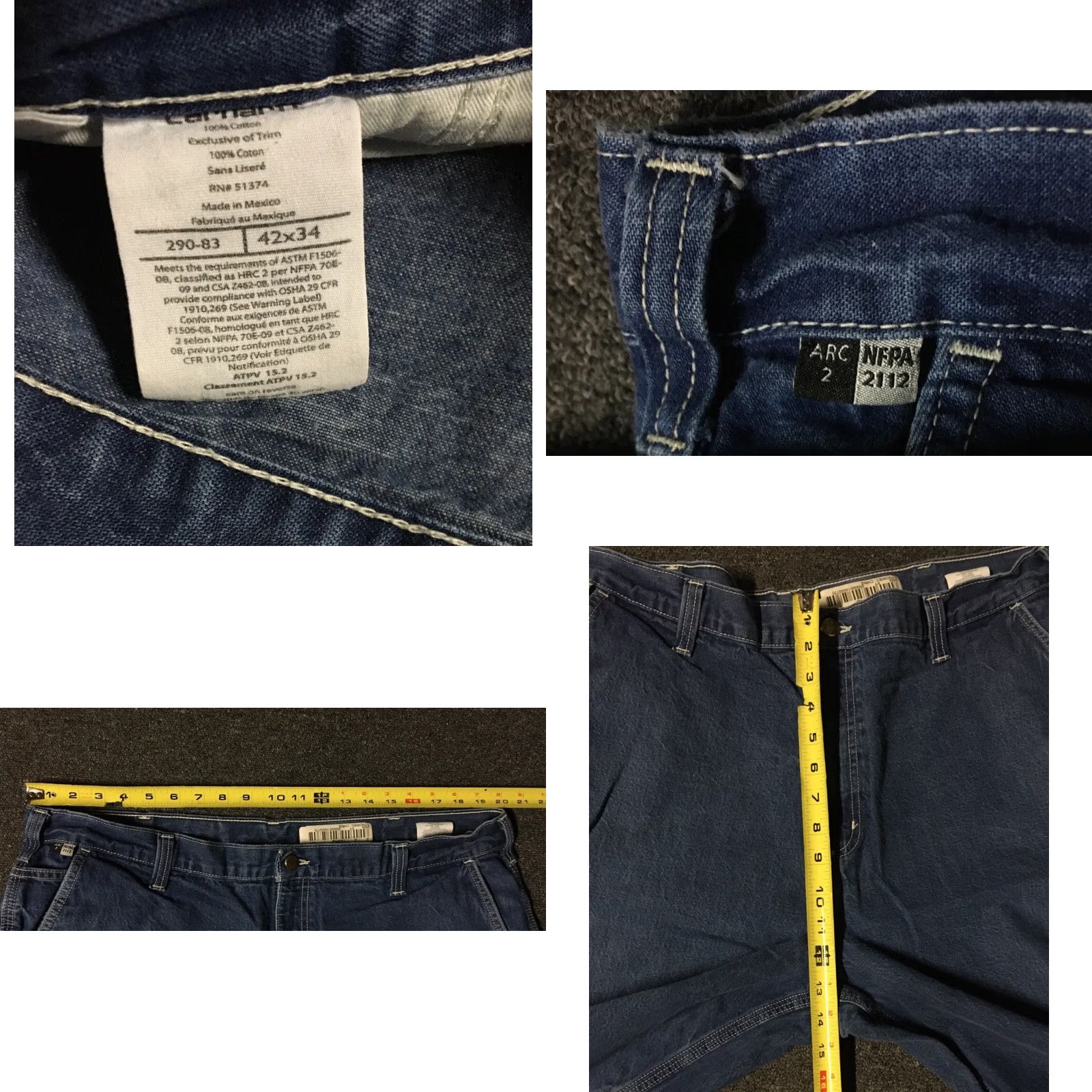 Carhartt VINTAGE Carhartt Jeans 40 BLUE Flame Resistant Distressed ARC2 90s Grunge Punk Workwear Men 33 IN Mens Size US 40 / EU 56 - 8 Thumbnail