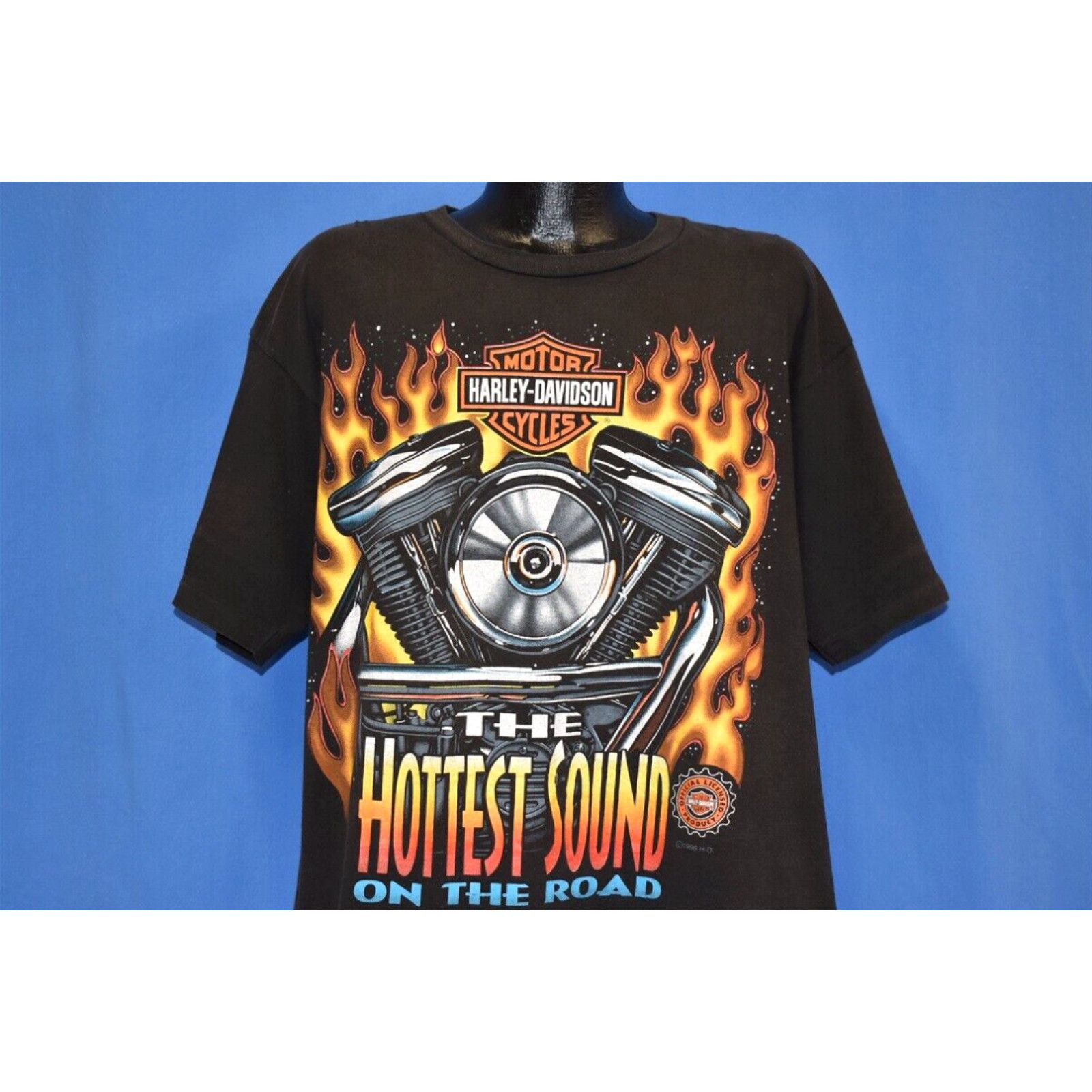 image of Vintage 90's Harley Davidson Motorcycles Hottest Sound Flame Logo 1996 T-Shirt XL in White, Men's