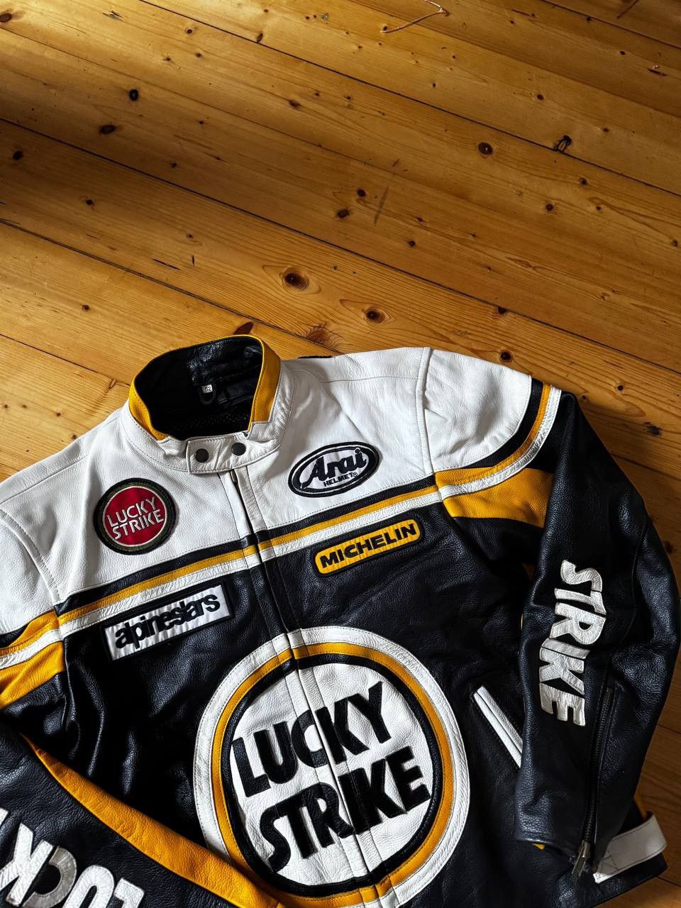 Genuine Leather 🔥Vintage Lucky Strike Racing Leather Jacket 90s Moto Y2K Size US M / EU 48-50 / 2 - 3 Thumbnail