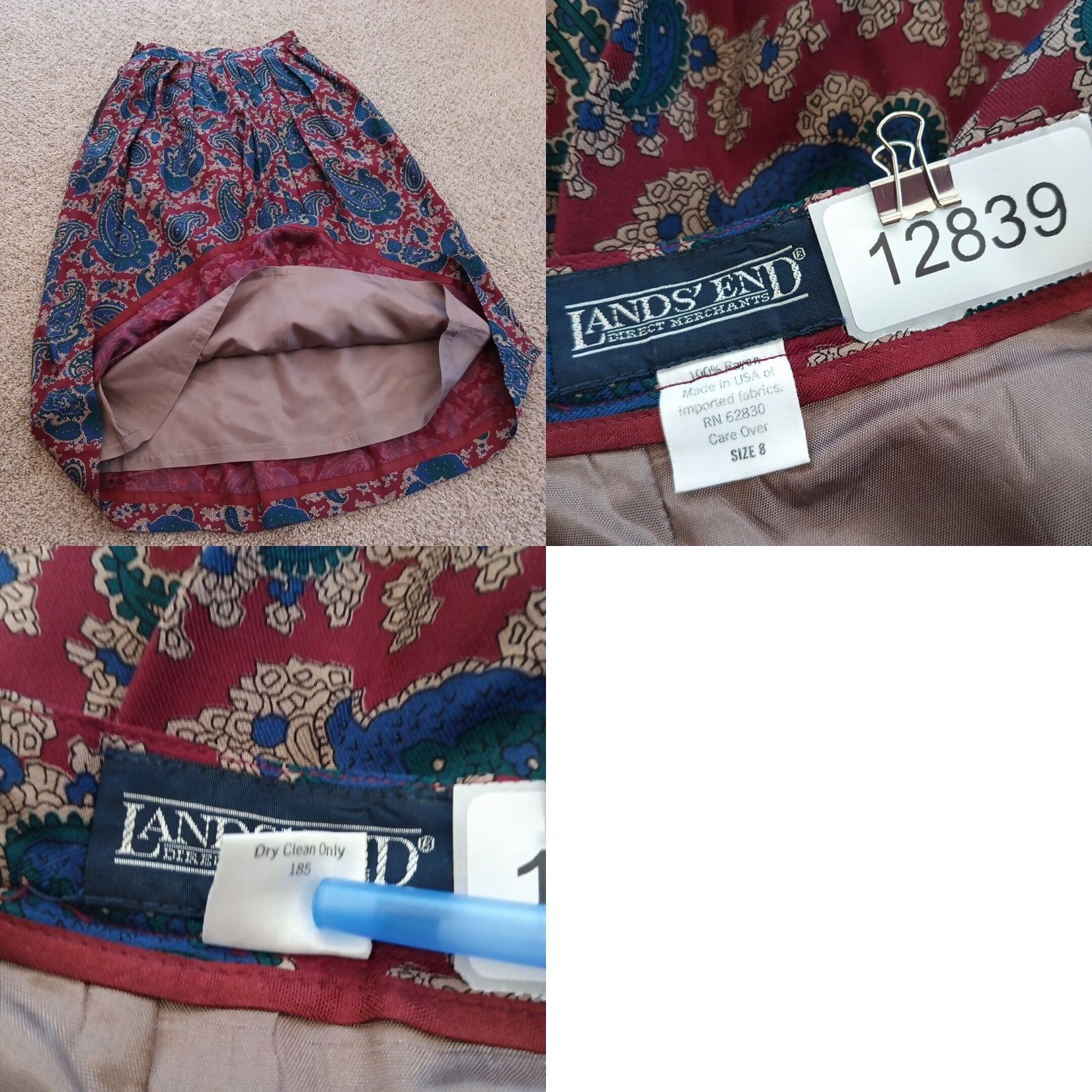 Lands' End Lands' End Skirt Maxi Women Size 8 Red Rayon Lined Pleated Pockets Paisley Long Size 30" / US 8 / IT 44 - 8 Thumbnail