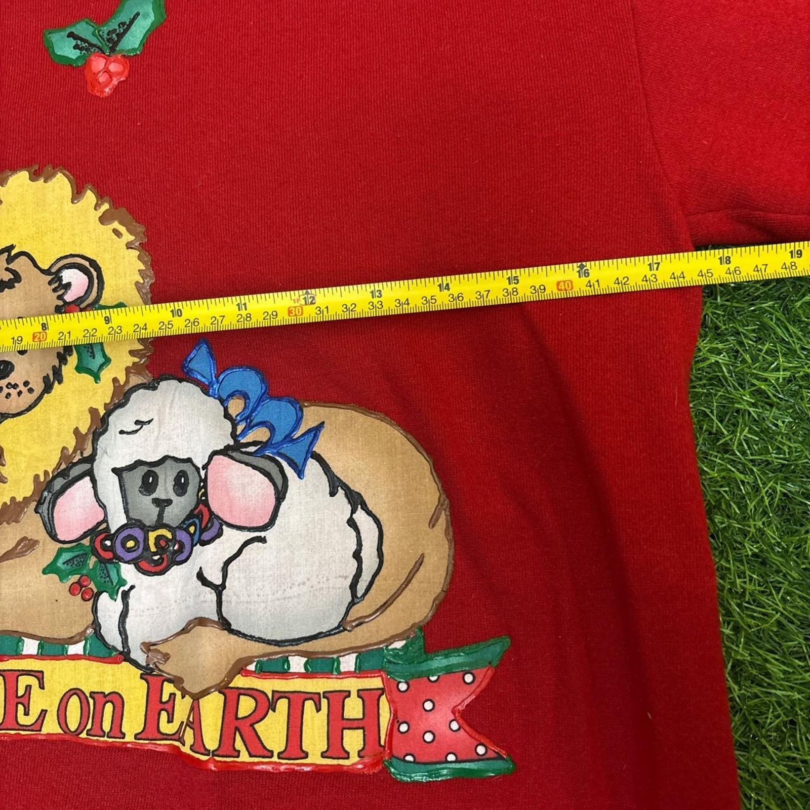 Jerzees Red Christmas Puff ‘Peace on Earth’ Graphic Crewneck Size XS / US 0-2 / IT 36-38 - 6 Thumbnail