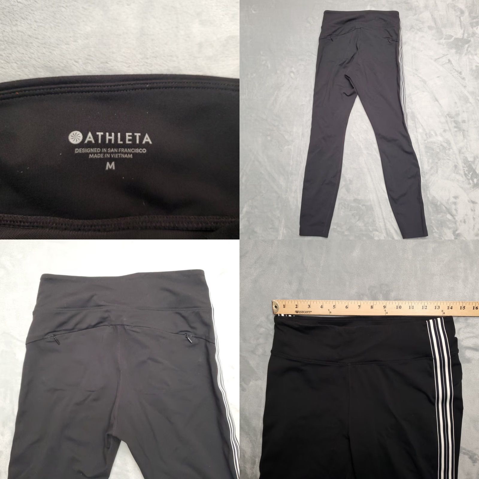 Athleta Athleta Pants Womens M Black White Striped Track Tux Tight Legging Athleisure Size 32" / US 10 / IT 46 - 8 Thumbnail