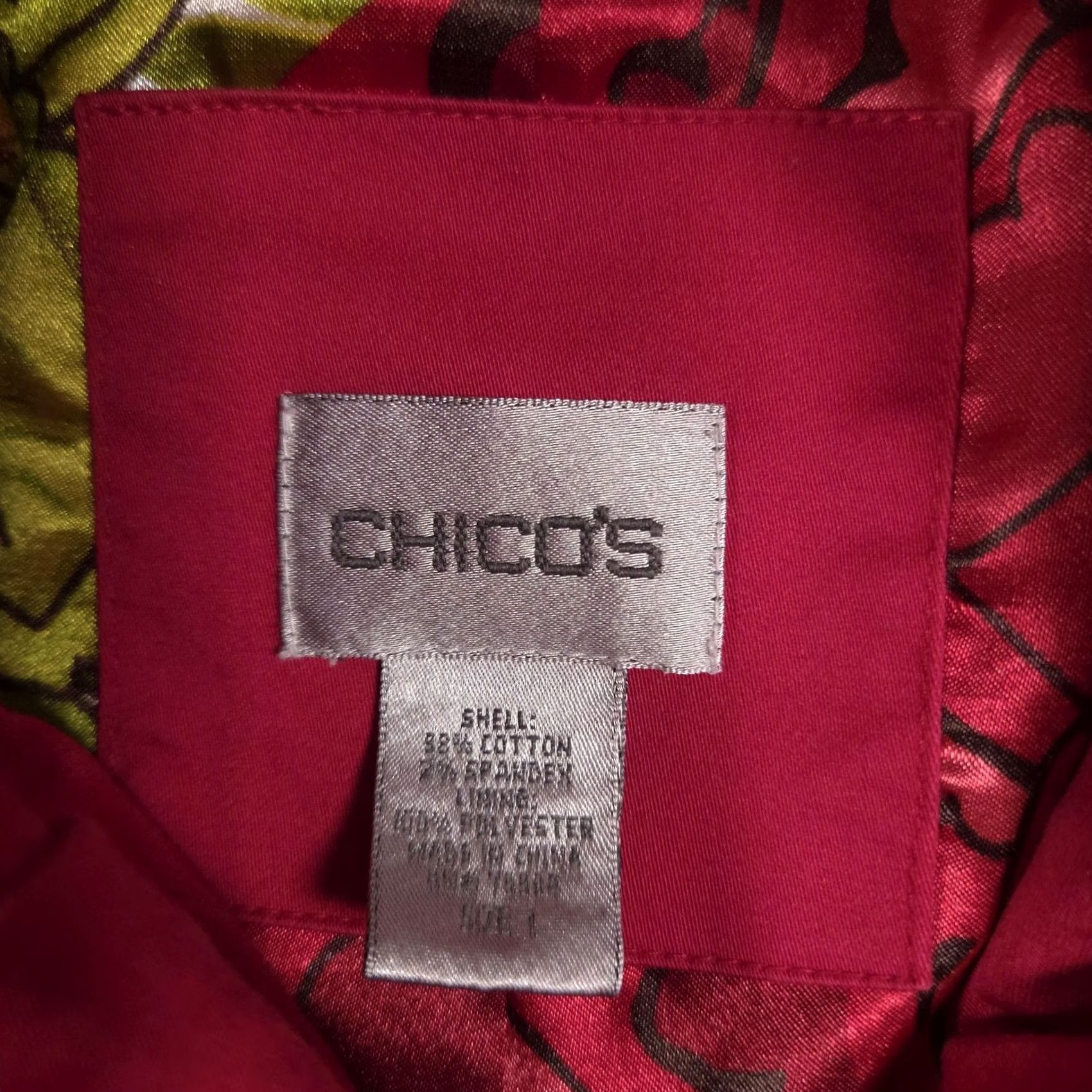 Vintage Chico's Jacket Womens 1 Red Twill 3/4 Sleeve Button Front Lined Collar Pockets Size XS / US 0-2 / IT 36-38 - 5 Thumbnail