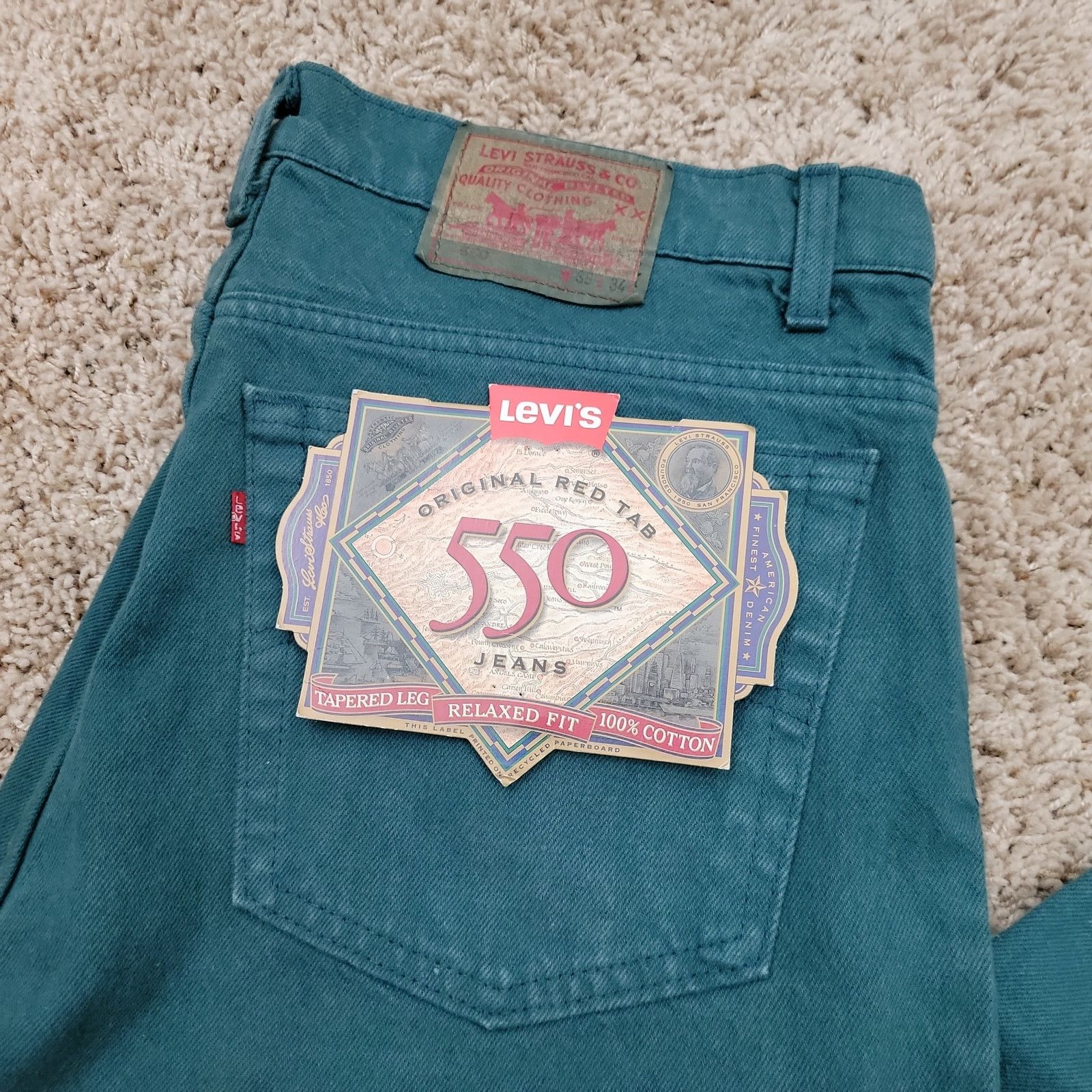 Levi's Deadstock NOS Vintage 90’s Levis 550 Jeans Teal Denim 38x34 Size US 38 / EU 54 - 2 Thumbnail
