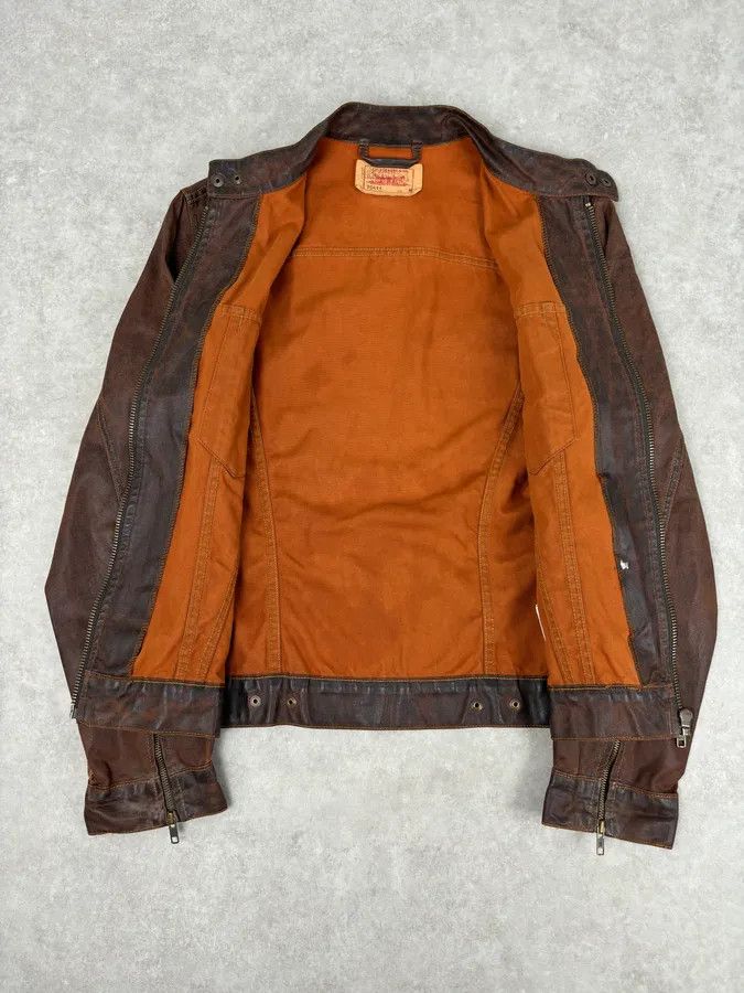 Levi's Levis Brown Waxed Biker Denim Jacket Size US M / EU 48-50 / 2 - 7 Thumbnail