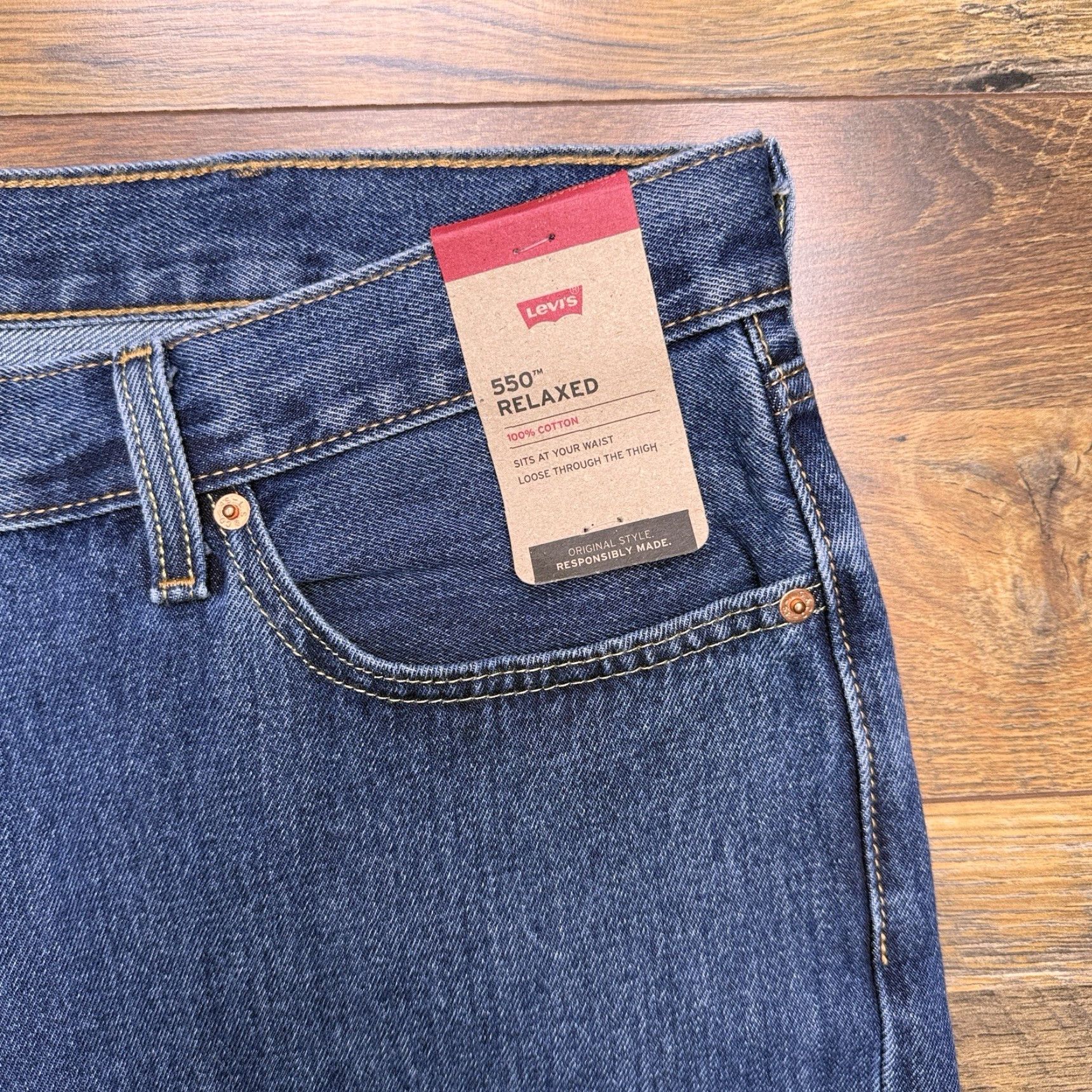 Levi's Levi's 550 Jeans Mens Regular 40x32 Relaxed Tapered High Rise Denim Blue 5-Pocket Machine Washable Belt Loops Jeans Men Size US 40 / EU 56 - 4 Thumbnail