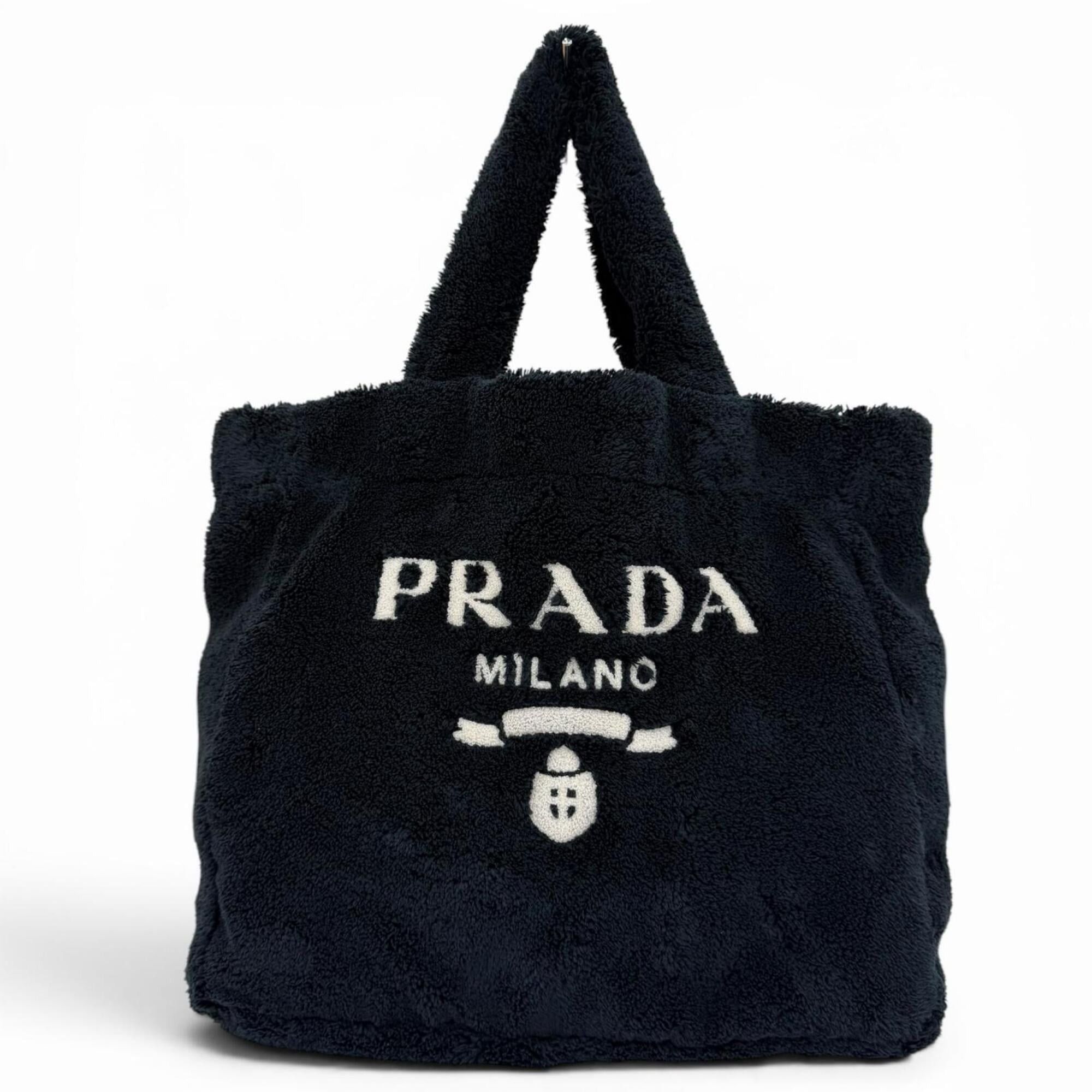 Prada PRADA 1BG130 Terry Tote Bag with Triangle Logo Plate, Dark Navy, Made in Italy, Women's Size ONE SIZE - 1 Thumbnail