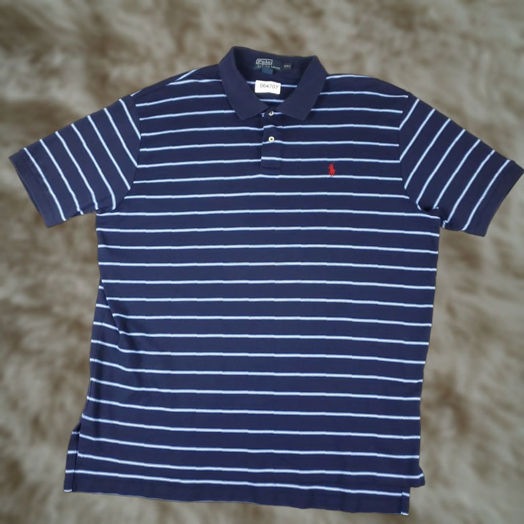 Ralph Lauren VINTAGE? No — Actually: "Ralph Lauren Polo Shirt Mens 2XL Blue Striped Pony Short Sleeve Casual" Size US XXL / EU 58 / 5 - 1 Thumbnail