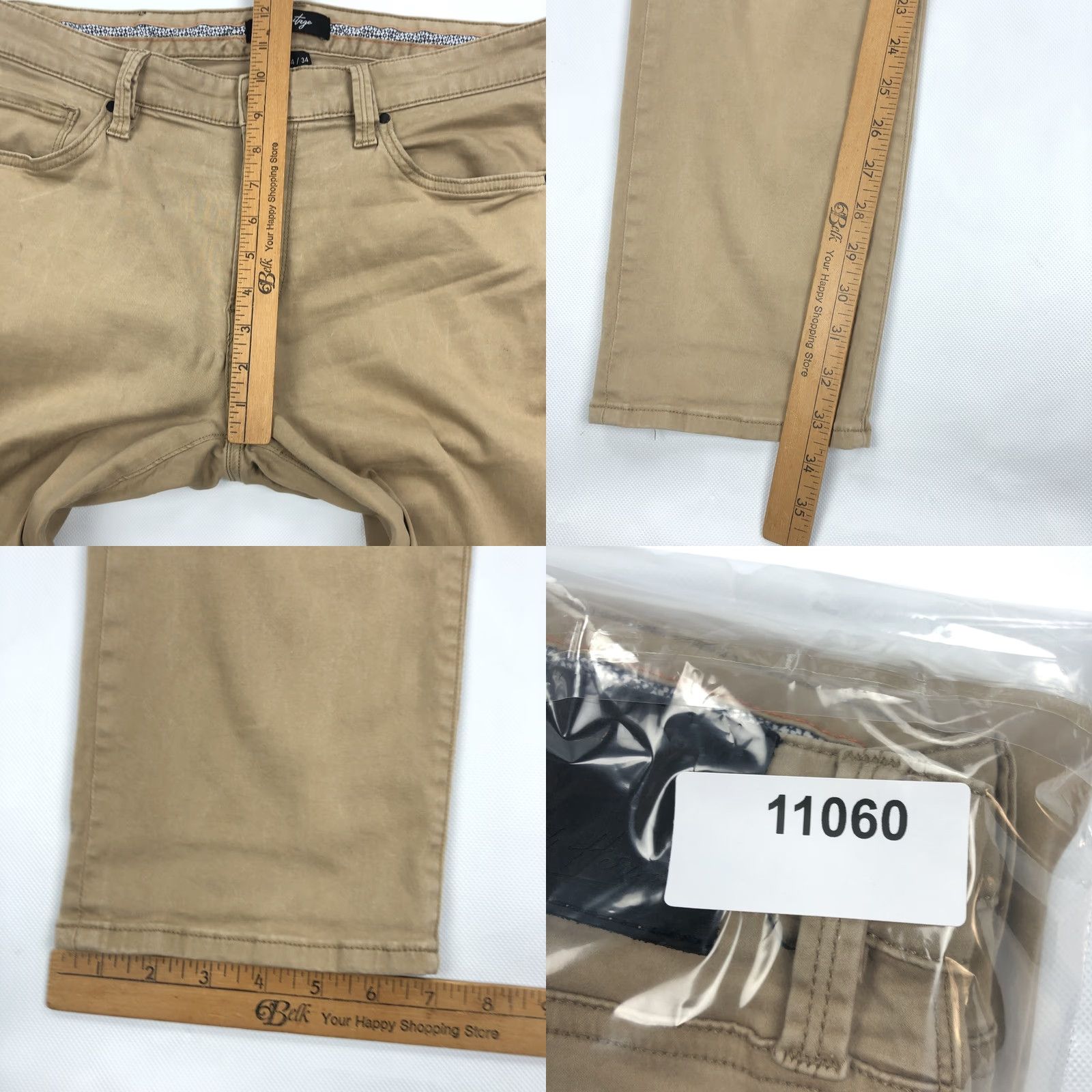 Vintage 34 Heritage Slim Fit Chino Pants 34x34 Khaki Cotton Blend Stretch 5-Pocket Men’s Size US 34 / EU 50 - 9 Thumbnail