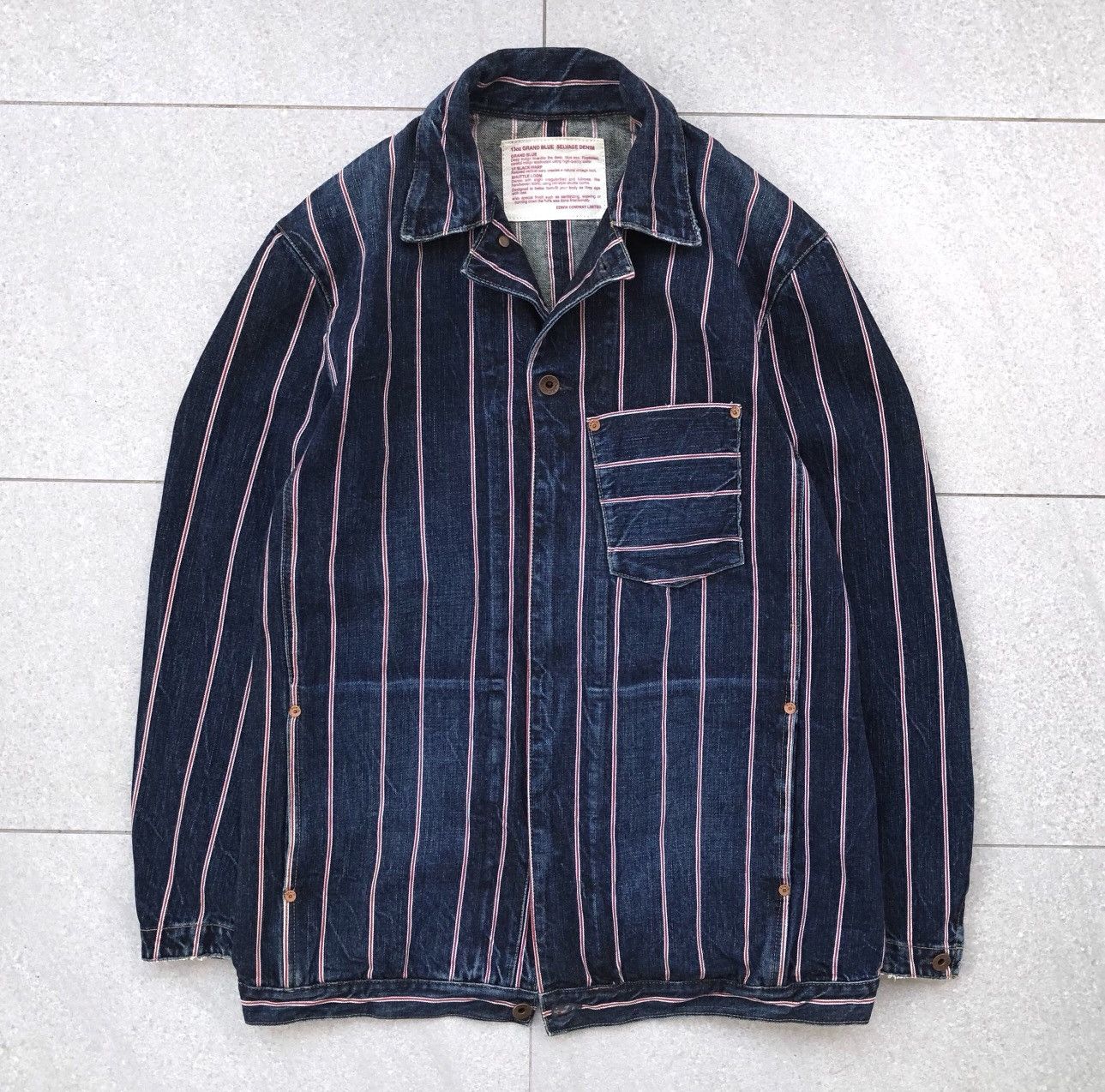 Edwin VTG EDWIN 13oz Grand Blue Selvage Denim Jacket Striped Jeans Size US L / EU 52-54 / 3 - 1 Thumbnail