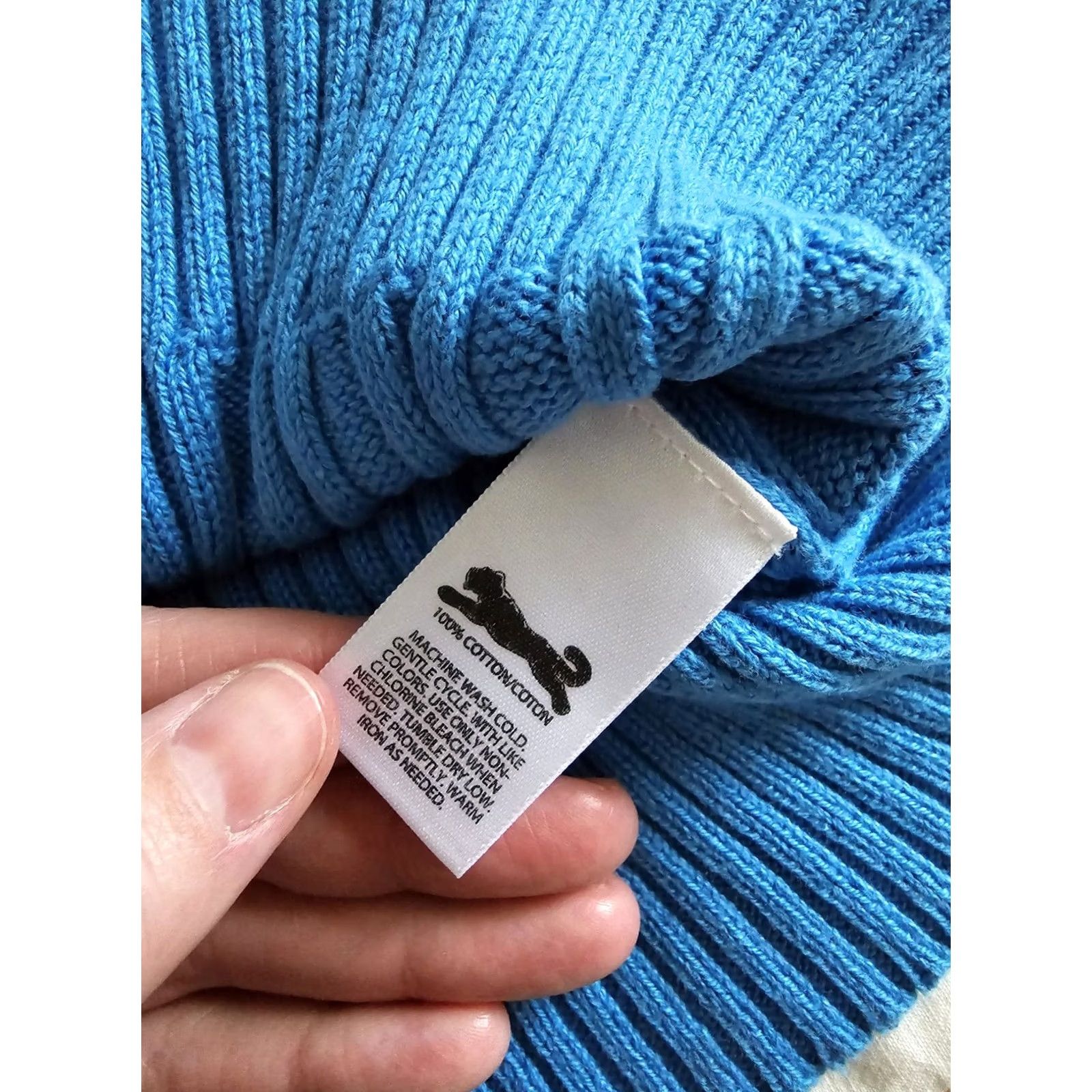 Vintage VINTAGE Le Tigre Blue Cable Knit V-neck Sweater Women's Large Tiger Patch Slim Stretch Size L / US 10 / IT 46 - 6 Thumbnail
