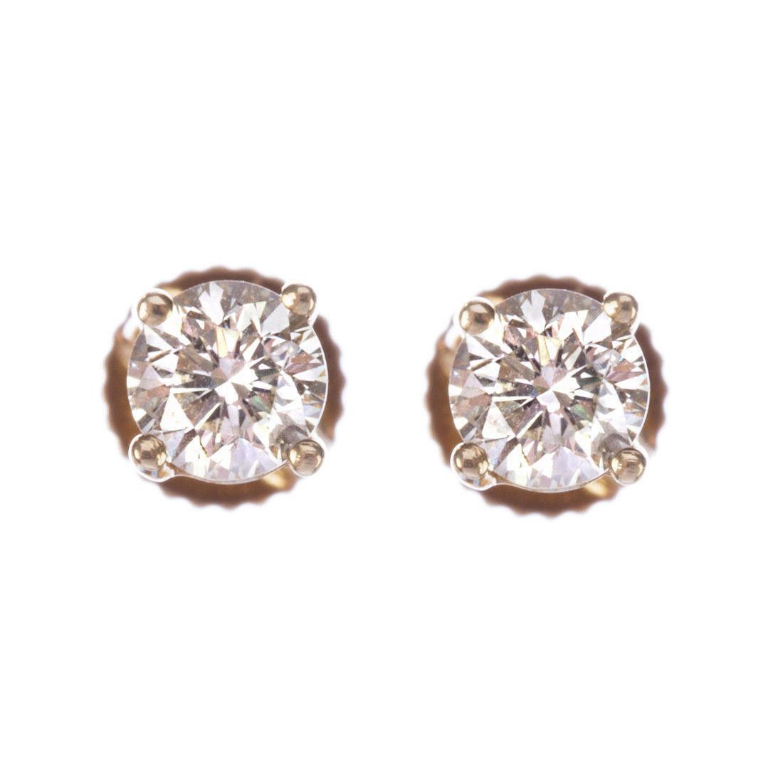 Designer 14 kt Yellow Gold and Round Diamond Stud Earrings Size ONE SIZE - 1 Thumbnail