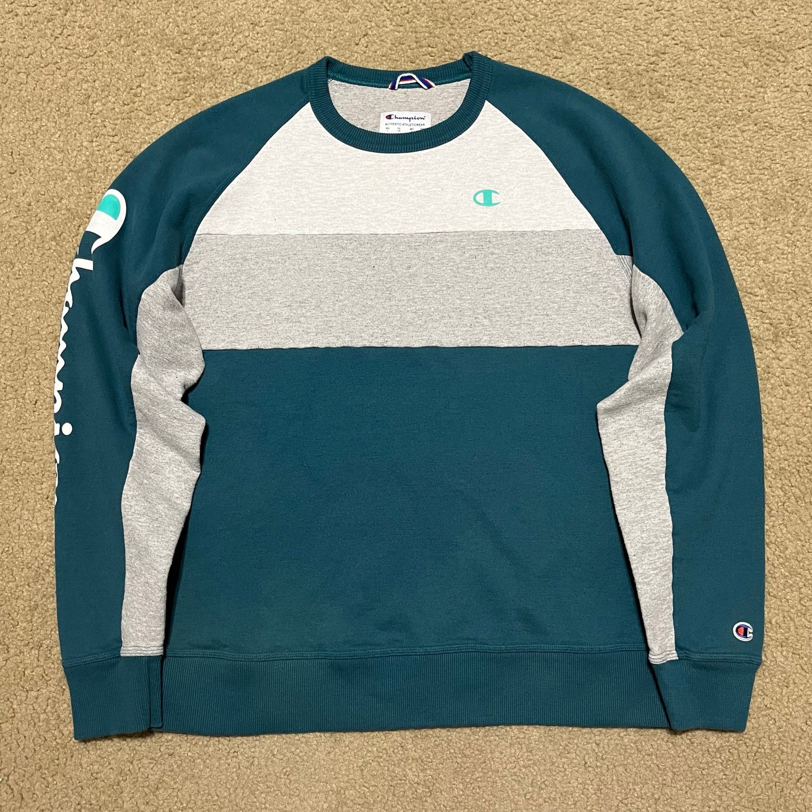 Champion Champion Y2K Turquoise/Grey/White Crewneck Large Size US L / EU 52-54 / 3 - 1 Thumbnail