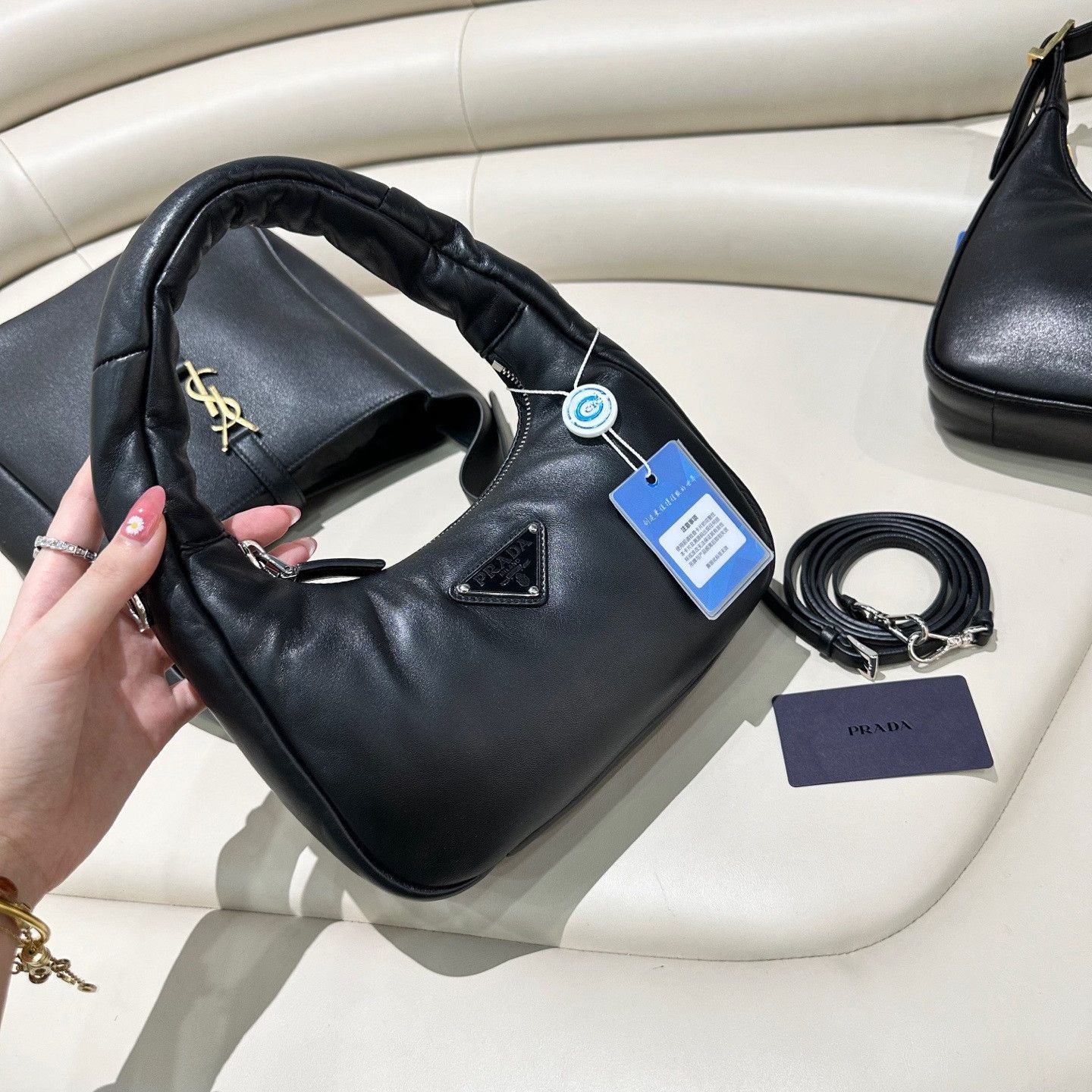 Prada Prada Black Silver Half-Moon Bag Size ONE SIZE - 1 Thumbnail