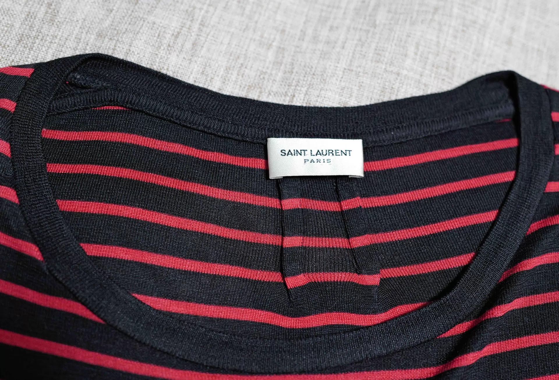 Saint Laurent Paris SLP 15AW Black Red Striped Silk Pocket Tee L Size US L / EU 52-54 / 3 - 3 Thumbnail