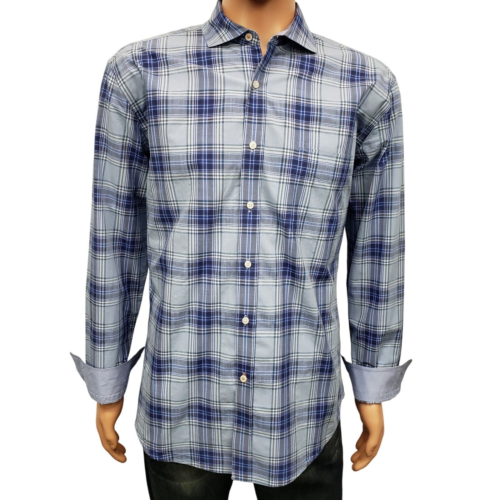 J.McLaughlin J. McLaughlin Contrast Collar Flip Cuff Dress Shirt XL Plaid Size US XL / EU 56 / 4 - 2 Thumbnail