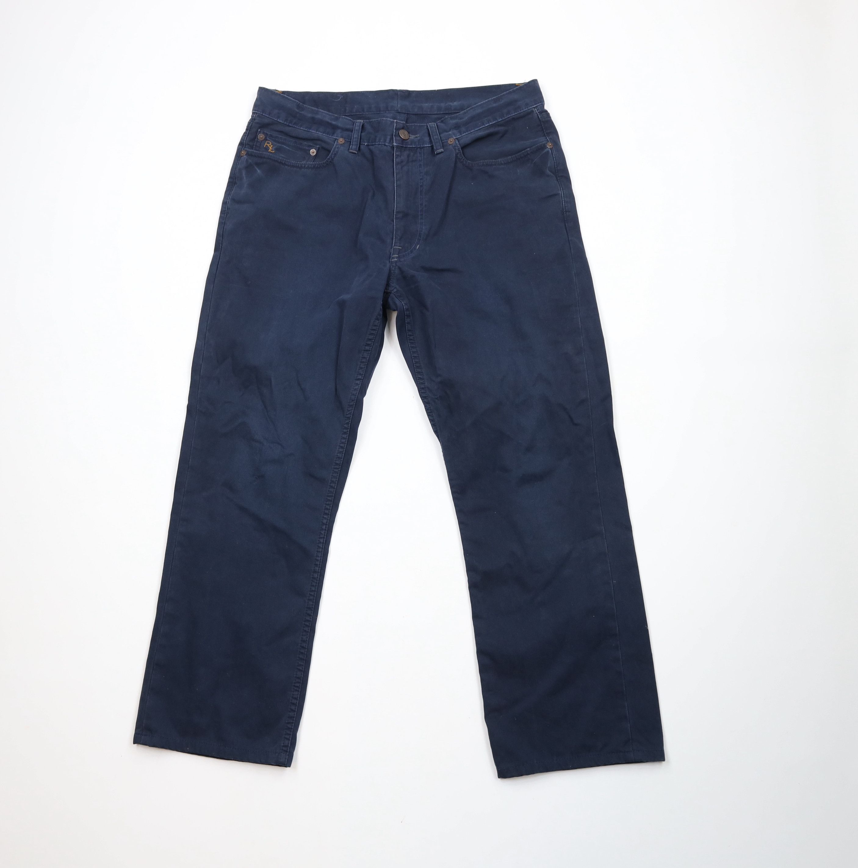 Ralph Lauren × Vintage Vintage Ralph Lauren Spell Out 650 Straight Leg Pants Blue Size US 33 - 1 Thumbnail