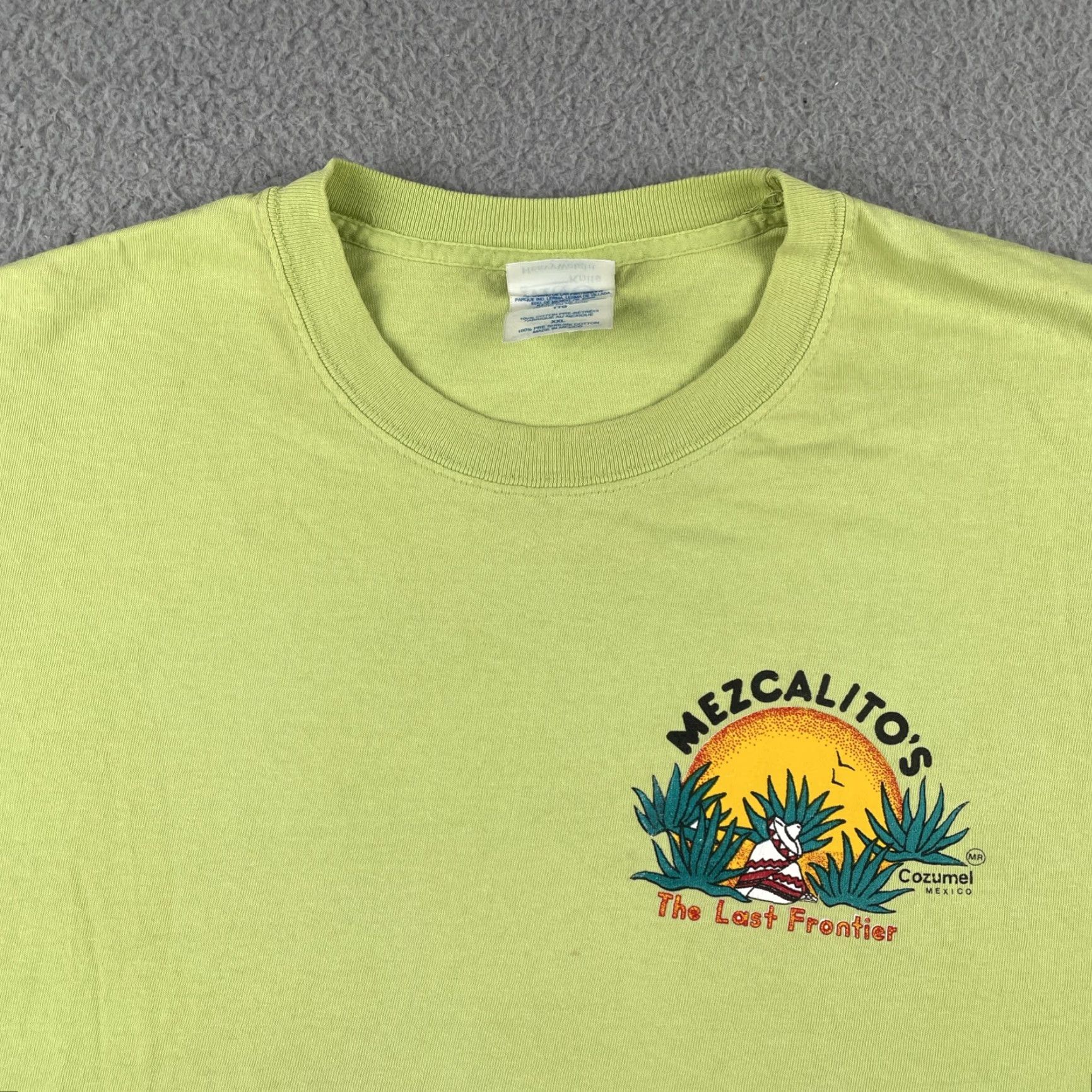 Vintage Vtg M&O Knits XXL Mezcalito’s The Last Frontier Cozumel Mexico Shirt Lime Green Men T-Shirt Crew Neck Cotton Knit Short Sleeve Size US XXL / EU 58 / 5 - 4 Thumbnail