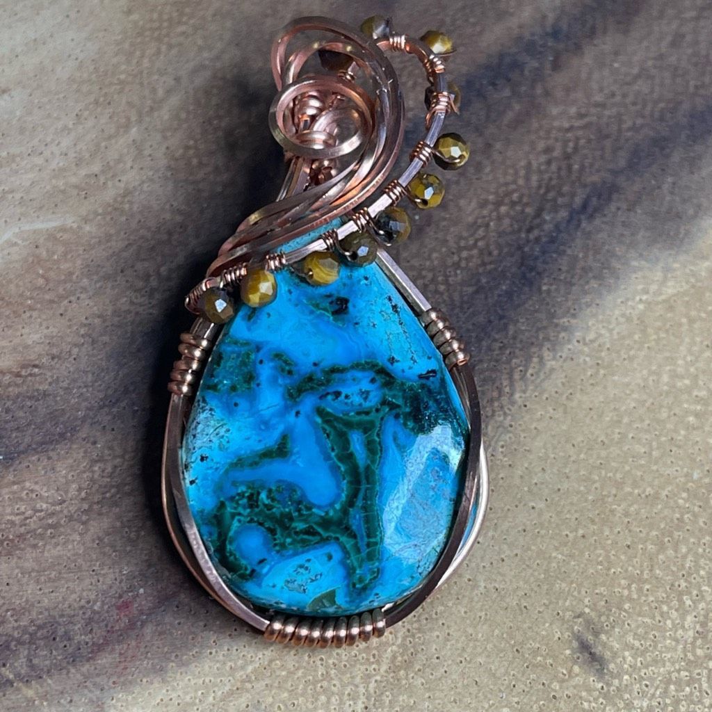 Handmade Artisan handmade Chrysocolla Malachite pendant wire wrap nec Size ONE SIZE - 1 Thumbnail