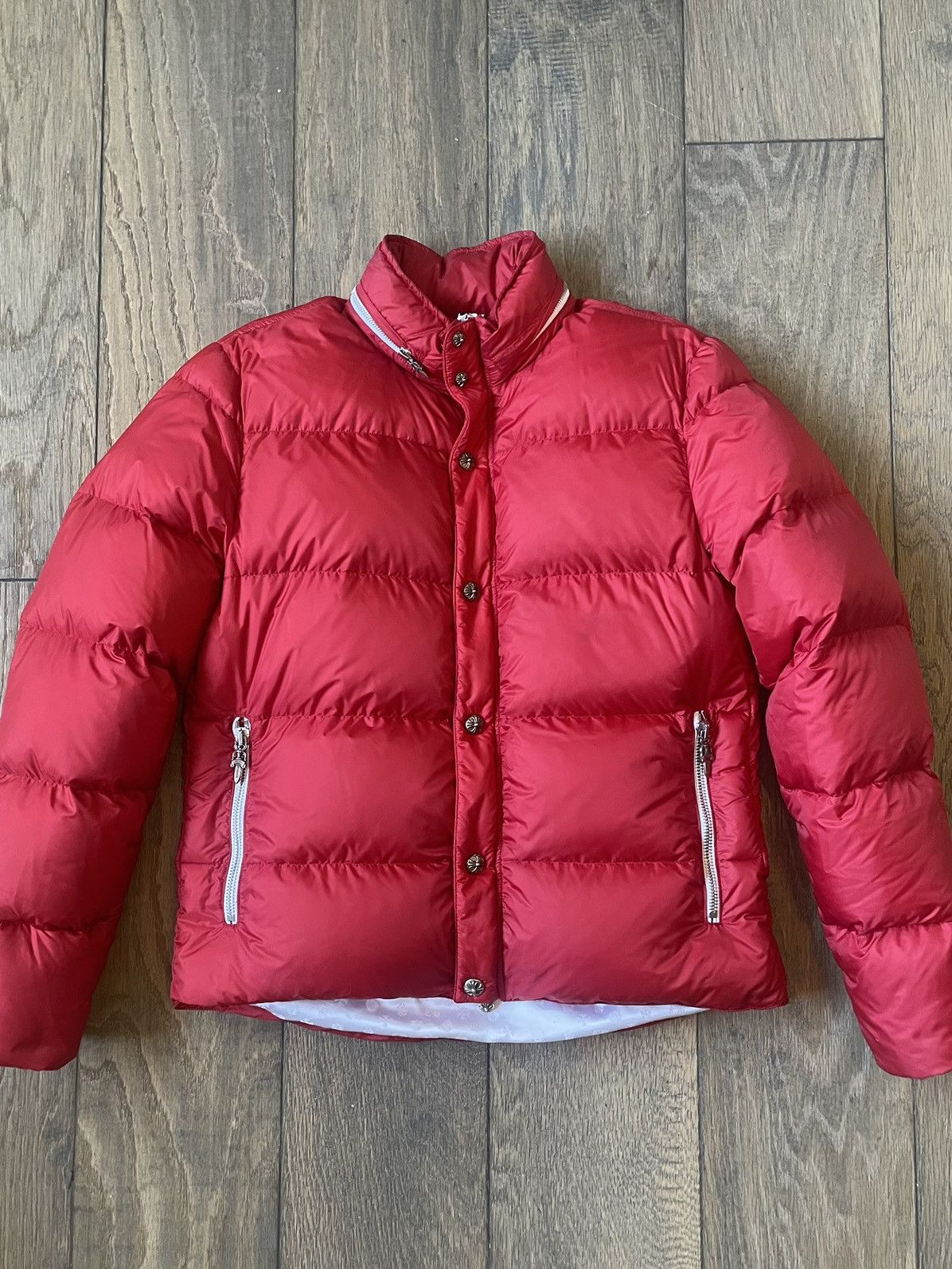 image of Chrome Hearts Red Puffer Jacket, Men's (Size Large)