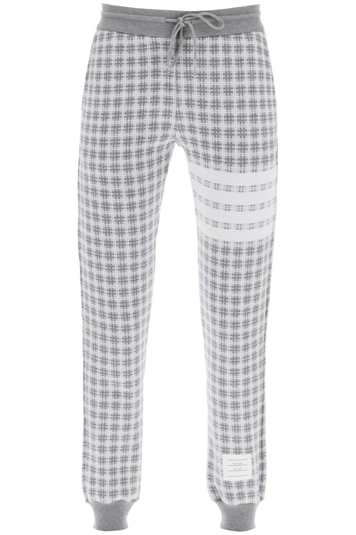 image of Thom Browne 4-Bar Joggers In Check Knit in Lt Grey, Women's (Size 27)