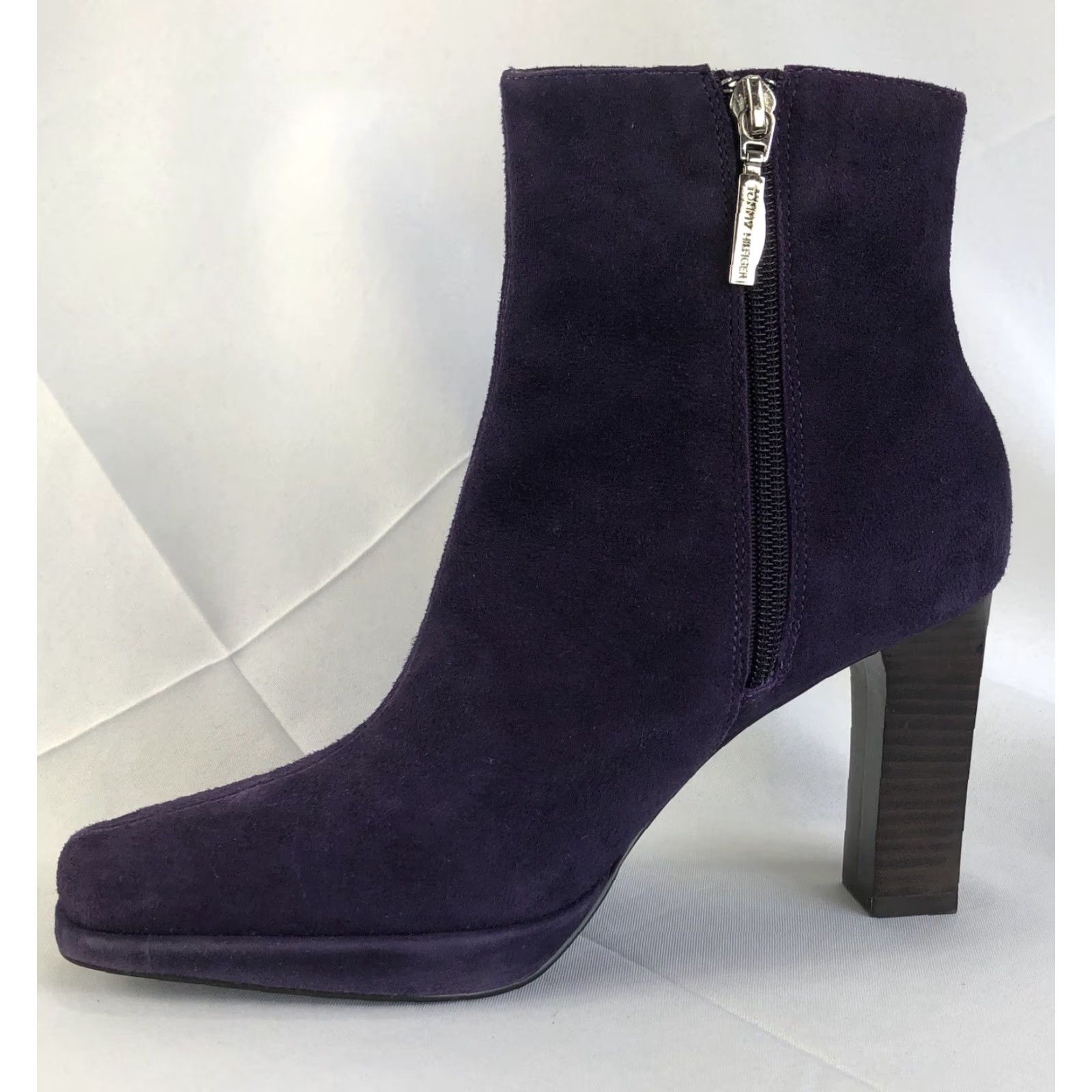Tommy Hilfiger VINTAGE Tommy Hilfiger Suede Ankle Boots 7M Purple 3 1/2 Heel Square Toe Bootie 90s Y2K Womens Shoes Size US 7 / IT 37 - 5 Thumbnail