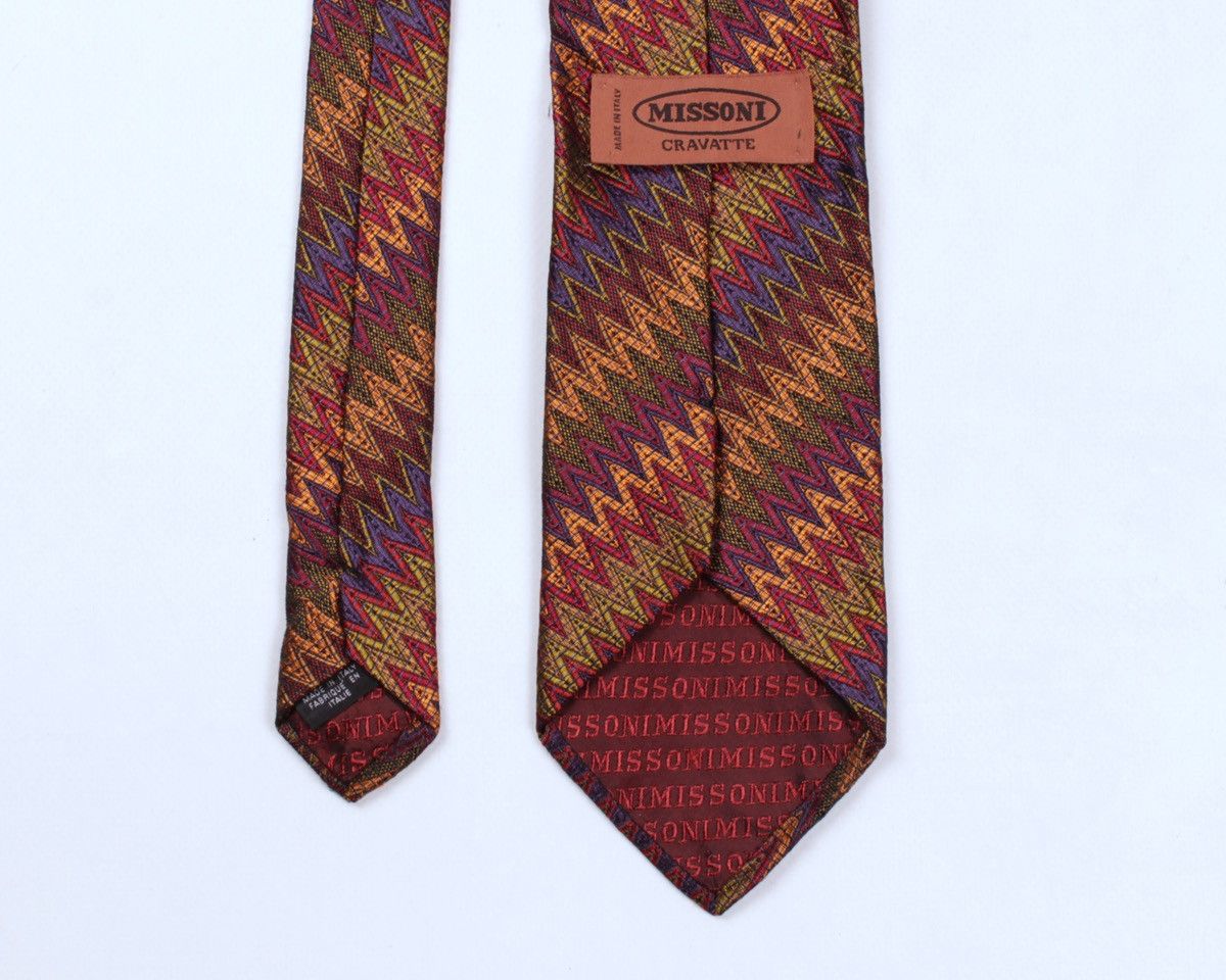 Designer × Missoni × Vintage MISSONI Cravatte Vintage Geometric Zig Zag Chevron Silk Tie Size ONE SIZE - 7 Thumbnail