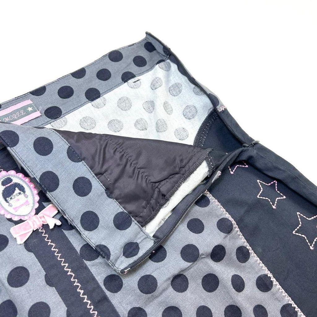 Vintage y2k euro black gray and pink polka dot midi skirt Size 33" - 5 Thumbnail
