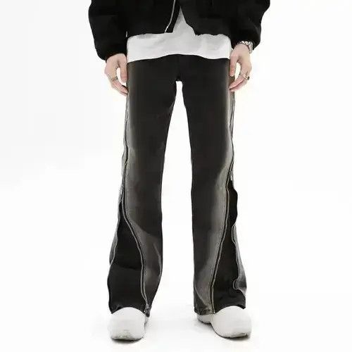 VIBE Y2K Baggy Flared Jeans Zipper Slit Frayed Hip Hop Trousers Size US 32 / EU 48 - 3 Thumbnail
