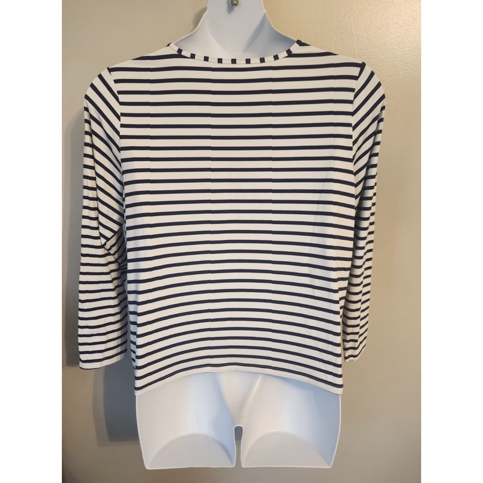 Lands' End Lands' End Shirt 1X Long Sleeve Black White Stripe Silky Stretchy Top Casual Womens Plus Size 1X Multicolor Stripe Shirt Size XL / US 12-14 / IT 48-50 - 5 Thumbnail