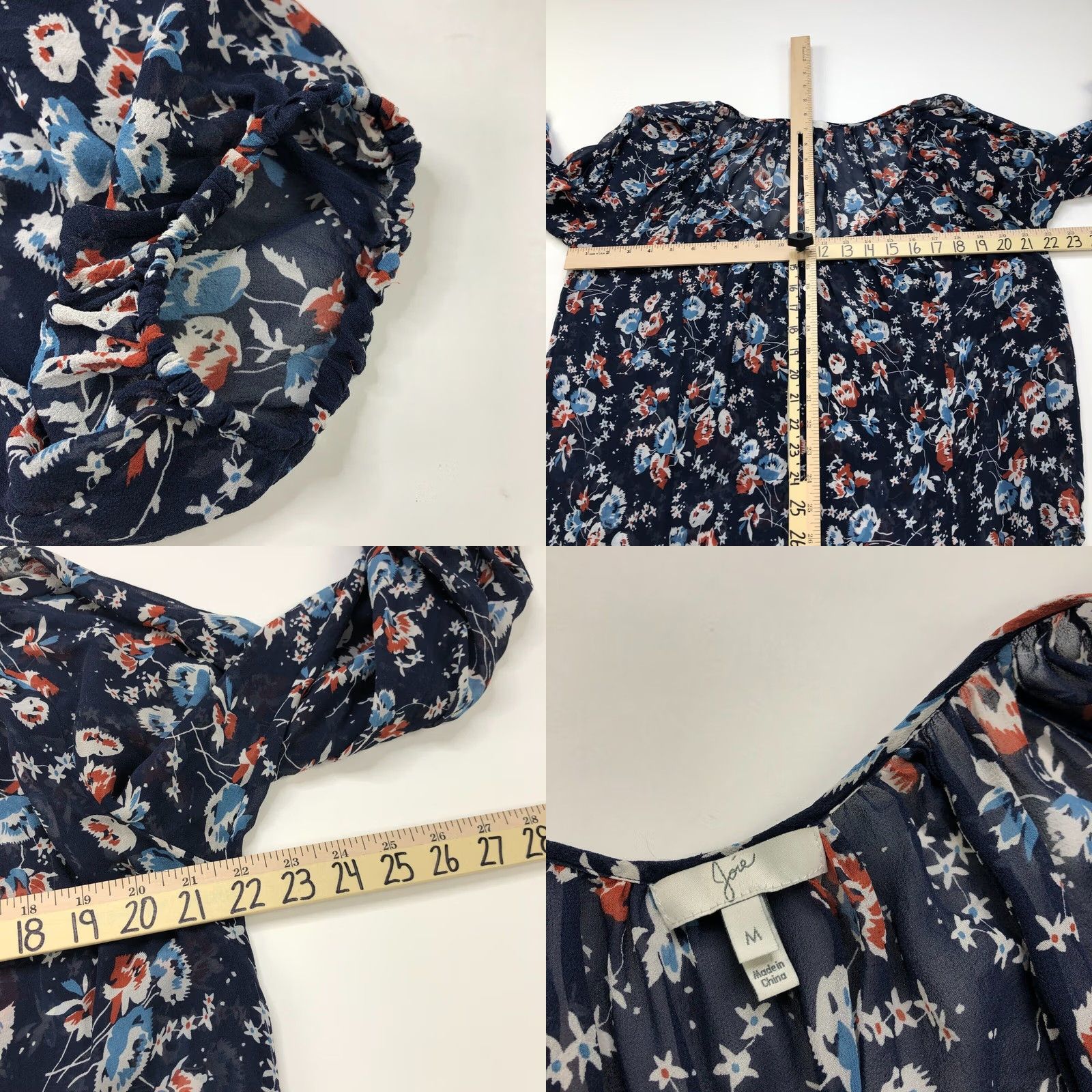 Joie Joie Blouse Womens Medium Floral Chiffon Peasant Sheer Pullover Size M / US 6-8 / IT 42-44 - 8 Thumbnail