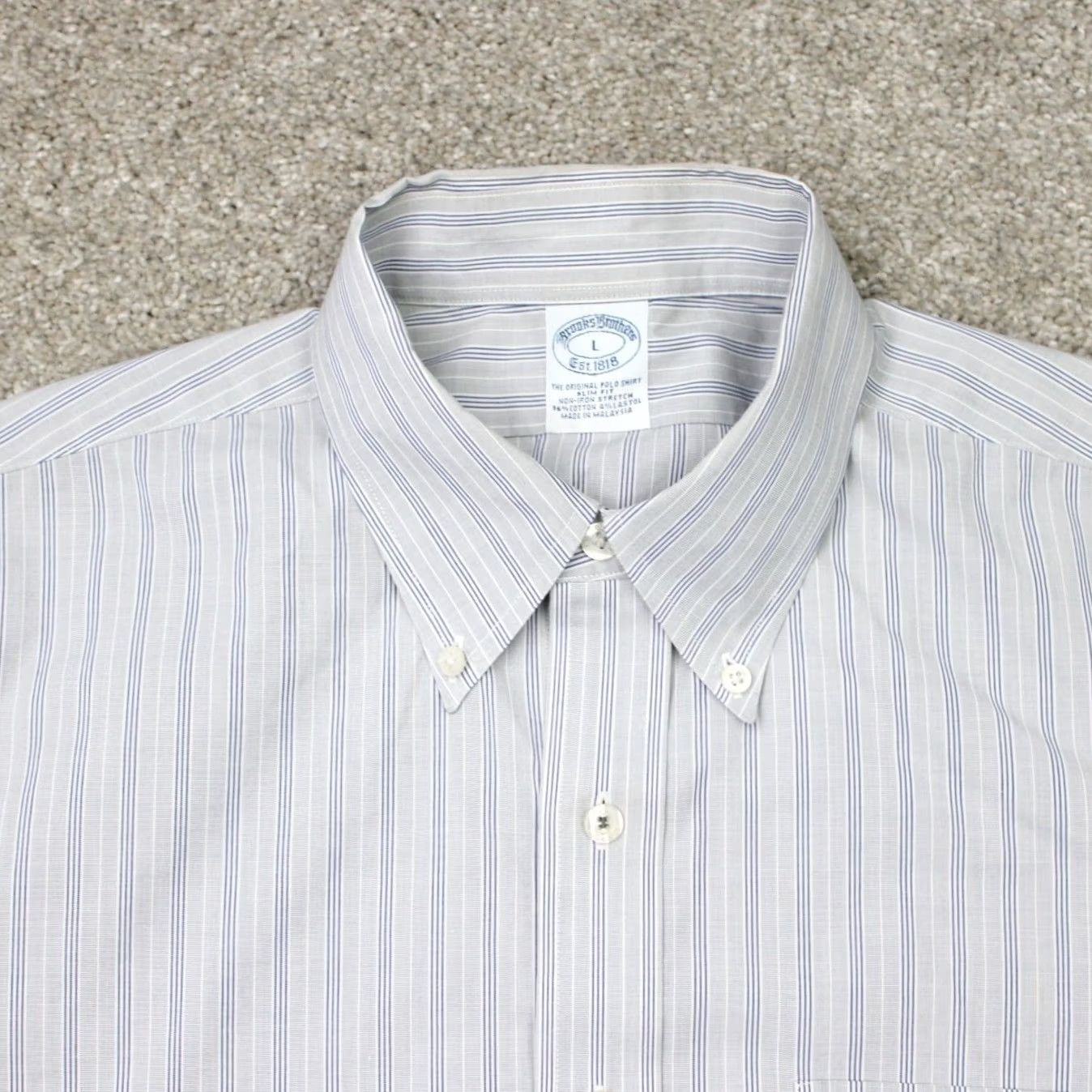 Brooks Brothers Brooks Brothers Shirt Mens Large Gray Slim Fit Non-Iron Stretch Long Sleeve Button-Up Size US L / EU 52-54 / 3 - 6 Thumbnail