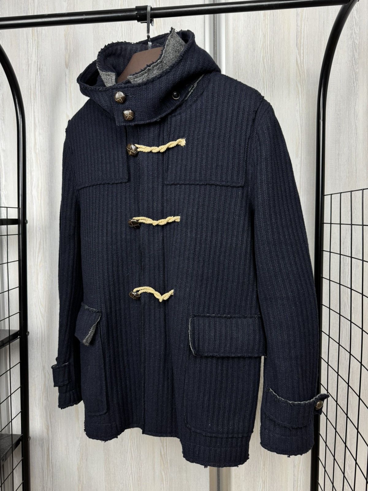 Paoloni Paoloni blue wool ribbed hooded duffle coat Size US M / EU 48-50 / 2 - 5 Thumbnail