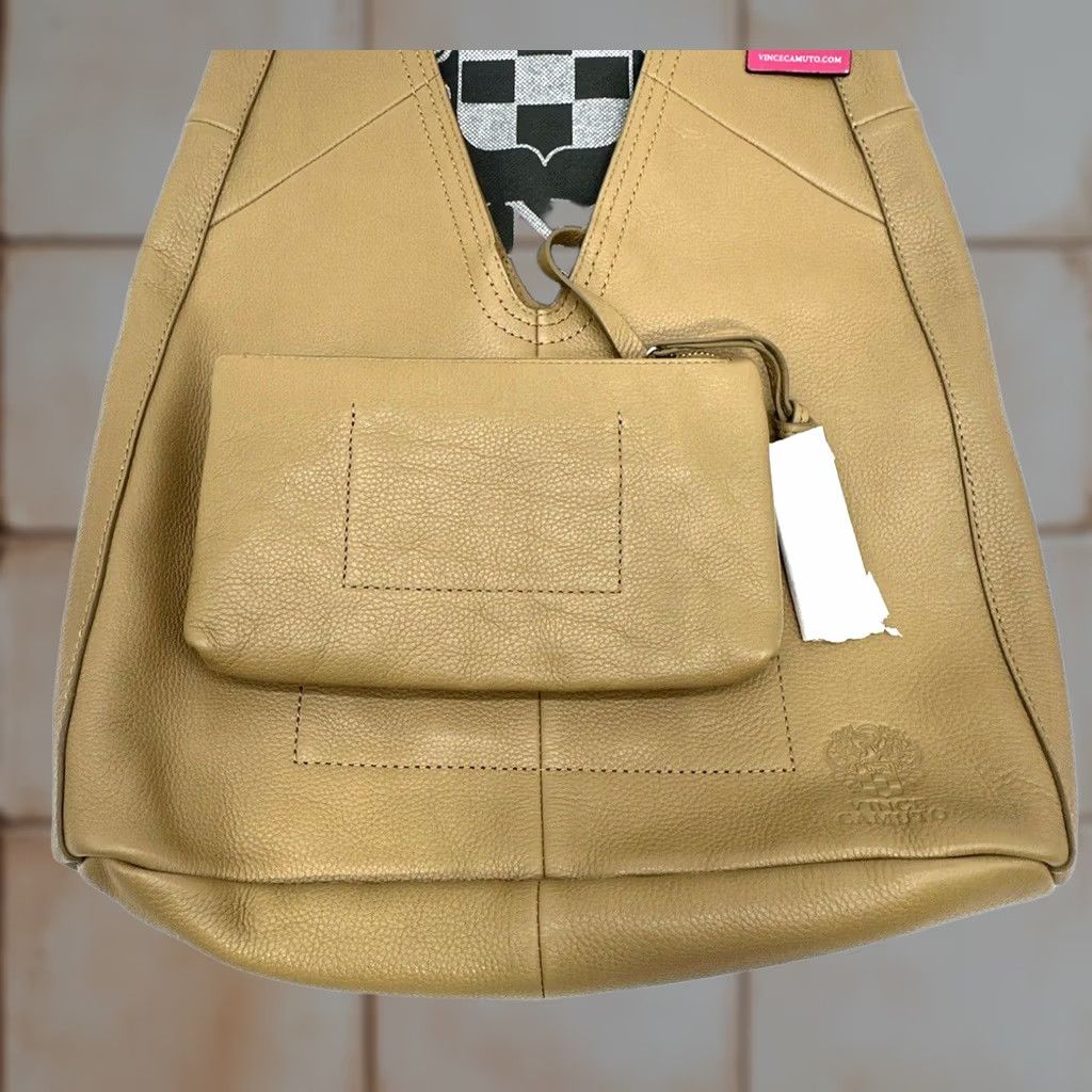 Vince Camuto Vince Camuto Jozie Hobo Bag Dessert Tan Wristlet Dust Bag Women Tan Leather Silver Hardware Inner Pockets 22 x 14 x 4 1/2 Snap Closure Size ONE SIZE - 1 Thumbnail