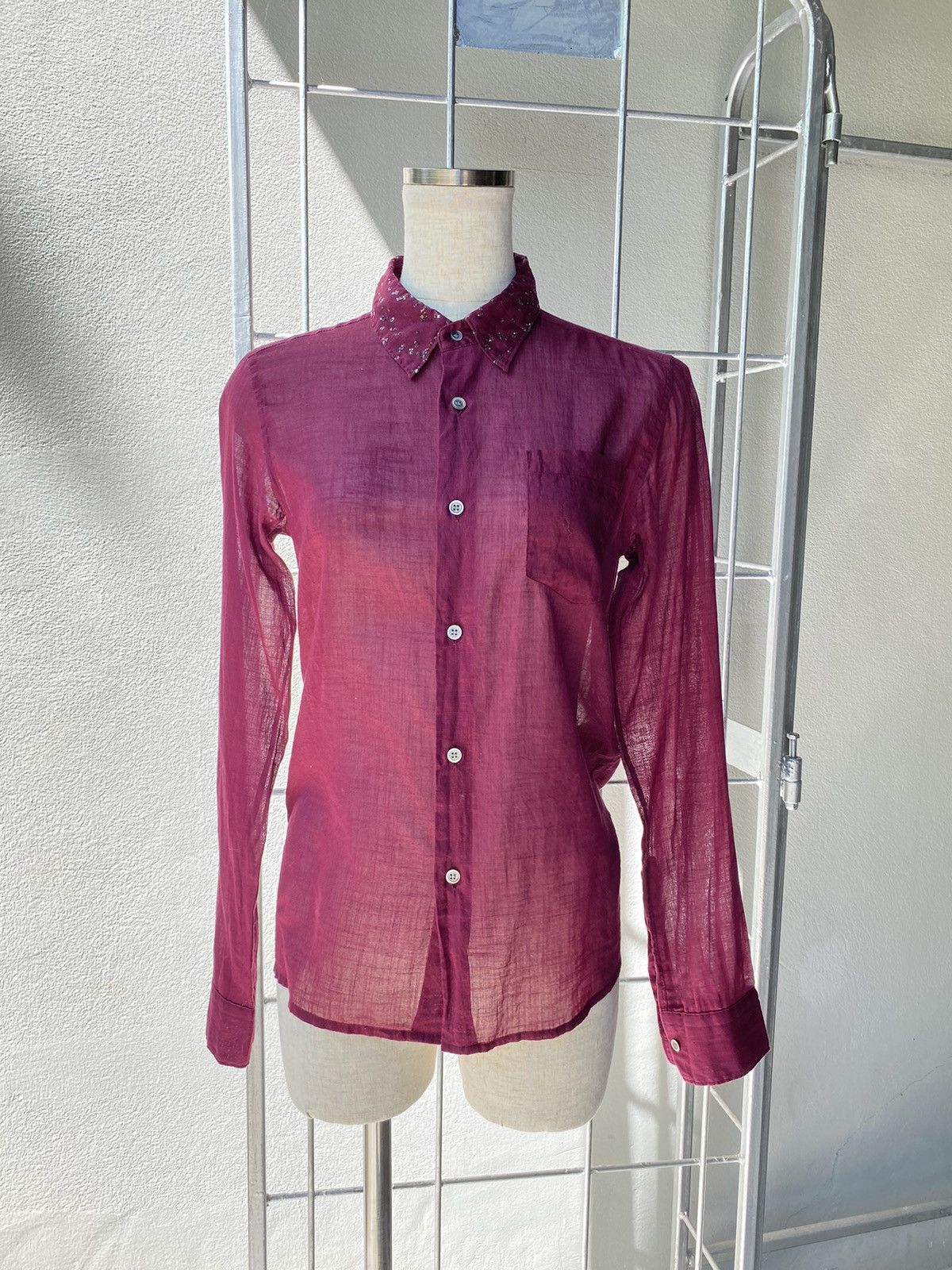 Zucca ZUCCA Deep Red Sheer Shirt with Sparkling Collar Size S / US 4 / IT 40 - 1 Thumbnail