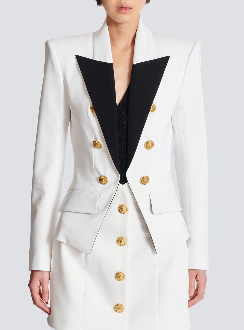 Balmain o1loc1c0526 6-Buttons Two-tone Jacket in White/Black Size XS / US 0-2 / IT 36-38 - 5 Thumbnail