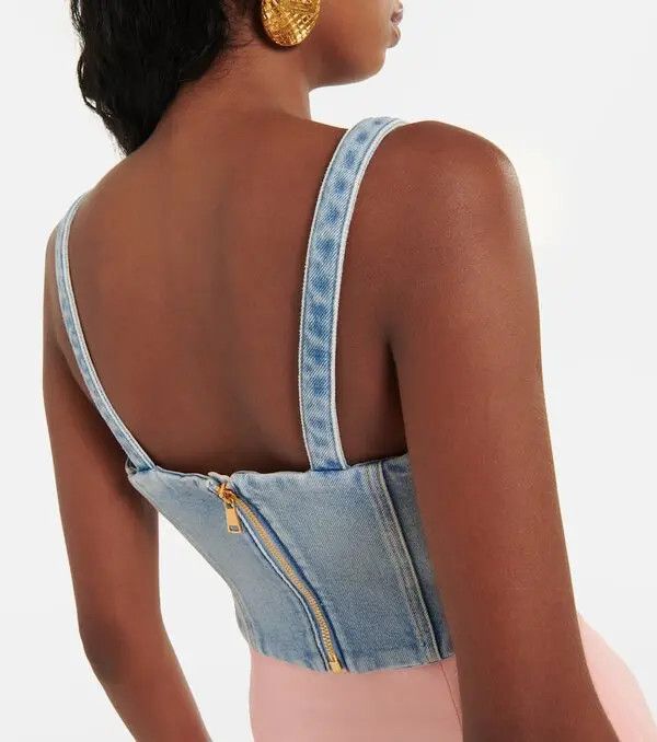 Balmain o1s1wg110725 Cropped Denim Bustier in Blue Size L / US 10 / IT 46 - 5 Thumbnail