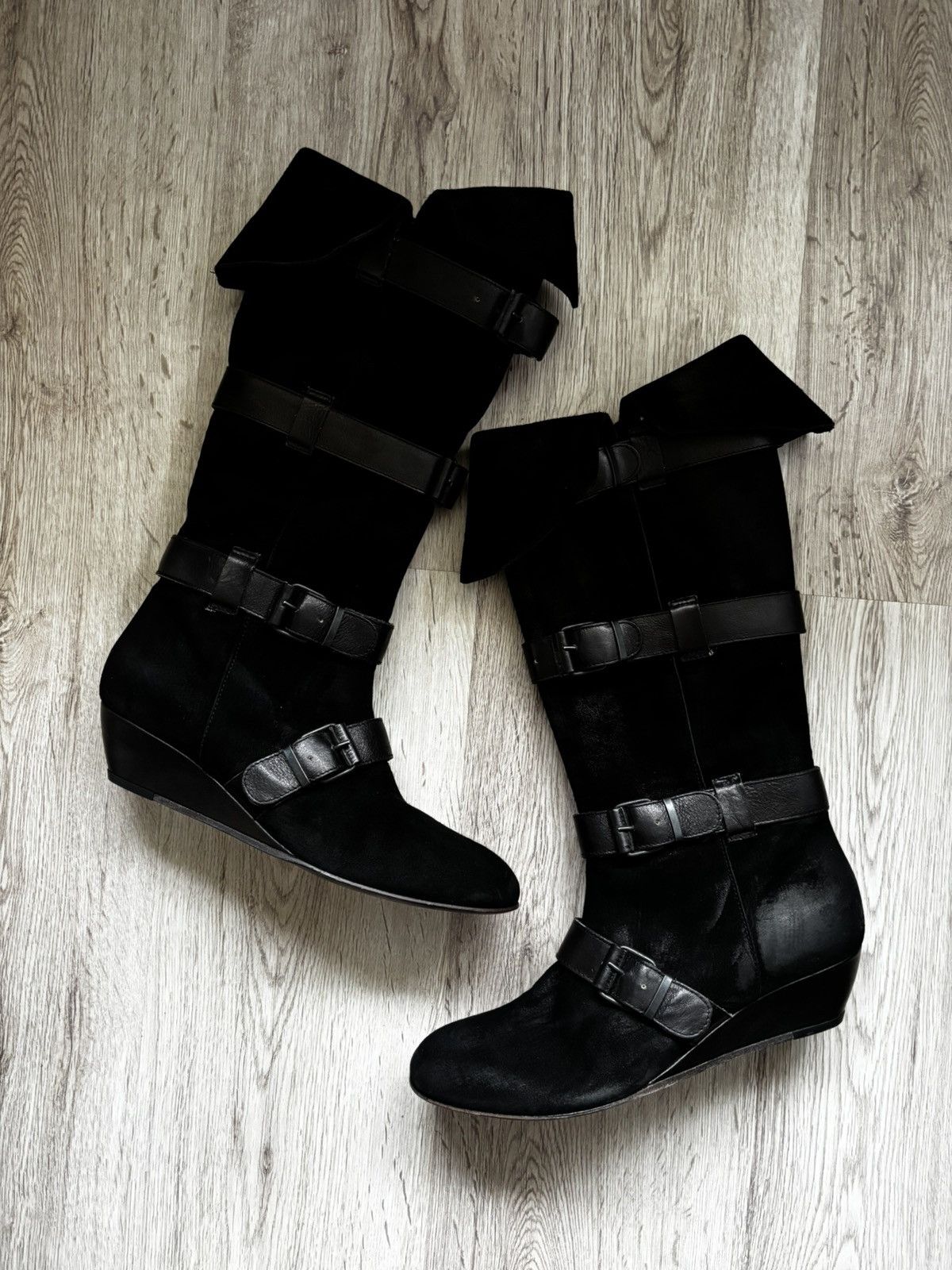 MOMA High Suede Buckled Wedge Boots Black EU 41 Rare Model