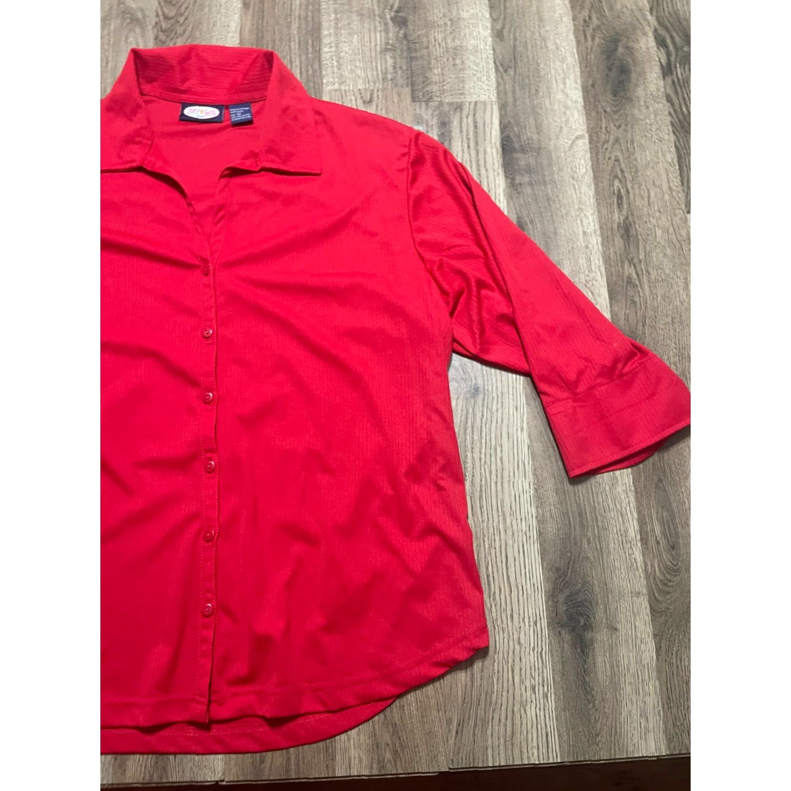 Vintage Zoey Beth Shirt Women's Plus Size 3X Red Button-Up 3/4 Sleeve Casual Solid Modern Size XXL / US 16-18 / IT 52-54 - 4 Thumbnail