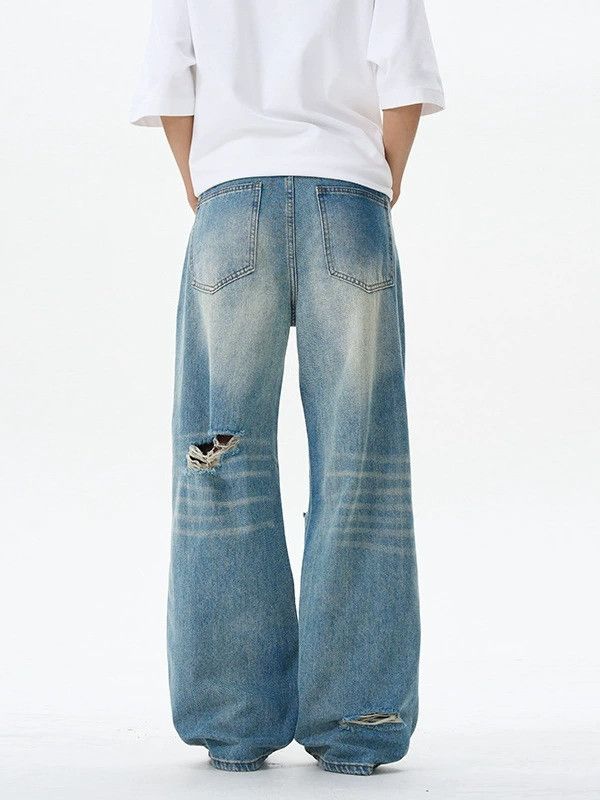 Japanese Brand × Jean Men's high street trend ripped distressed straight jeans Size US 32 / EU 48 - 4 Thumbnail