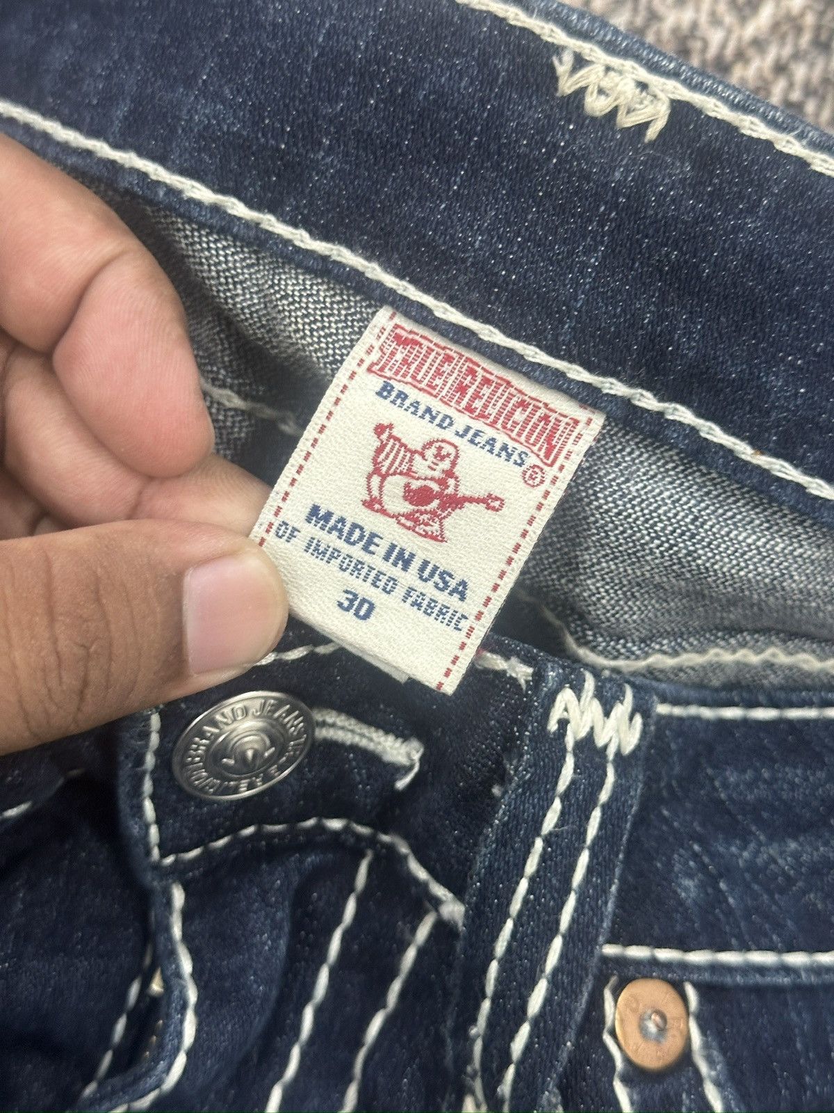 True Religion × Vintage Bootcut True Religion White Stich On Black Size US 33 - 11 Thumbnail