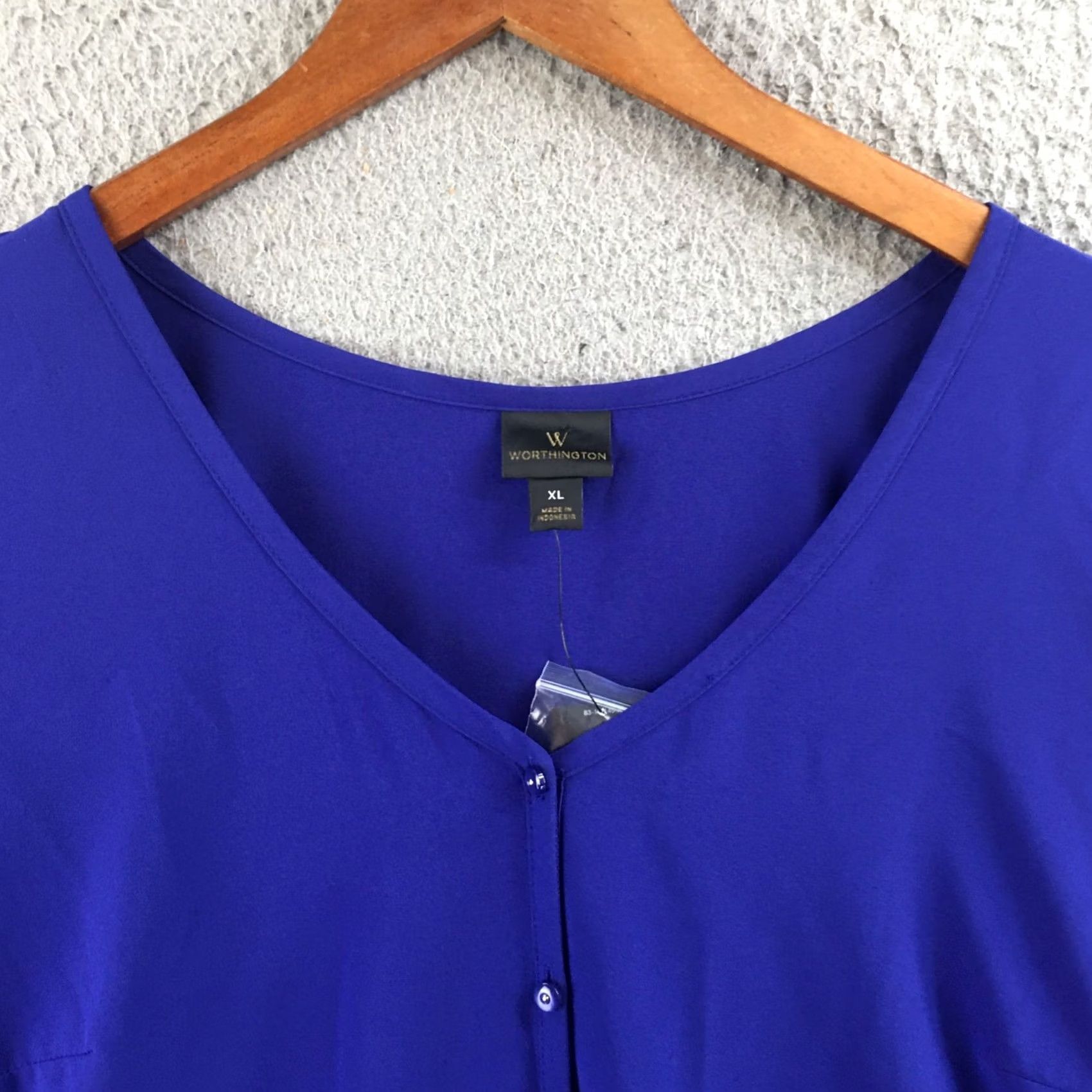 Worthington Worthington Blouse Womens XL Blue Button Front Long Sleeve V Neck Casual Top NEW Size XL / US 12-14 / IT 48-50 - 3 Thumbnail